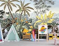 Vista 2 de Papel tapiz de tela de hoja de palma botánica tropical para sala de estar, dormitorio, baño, planta de selva tropical, mural de pared de selva
