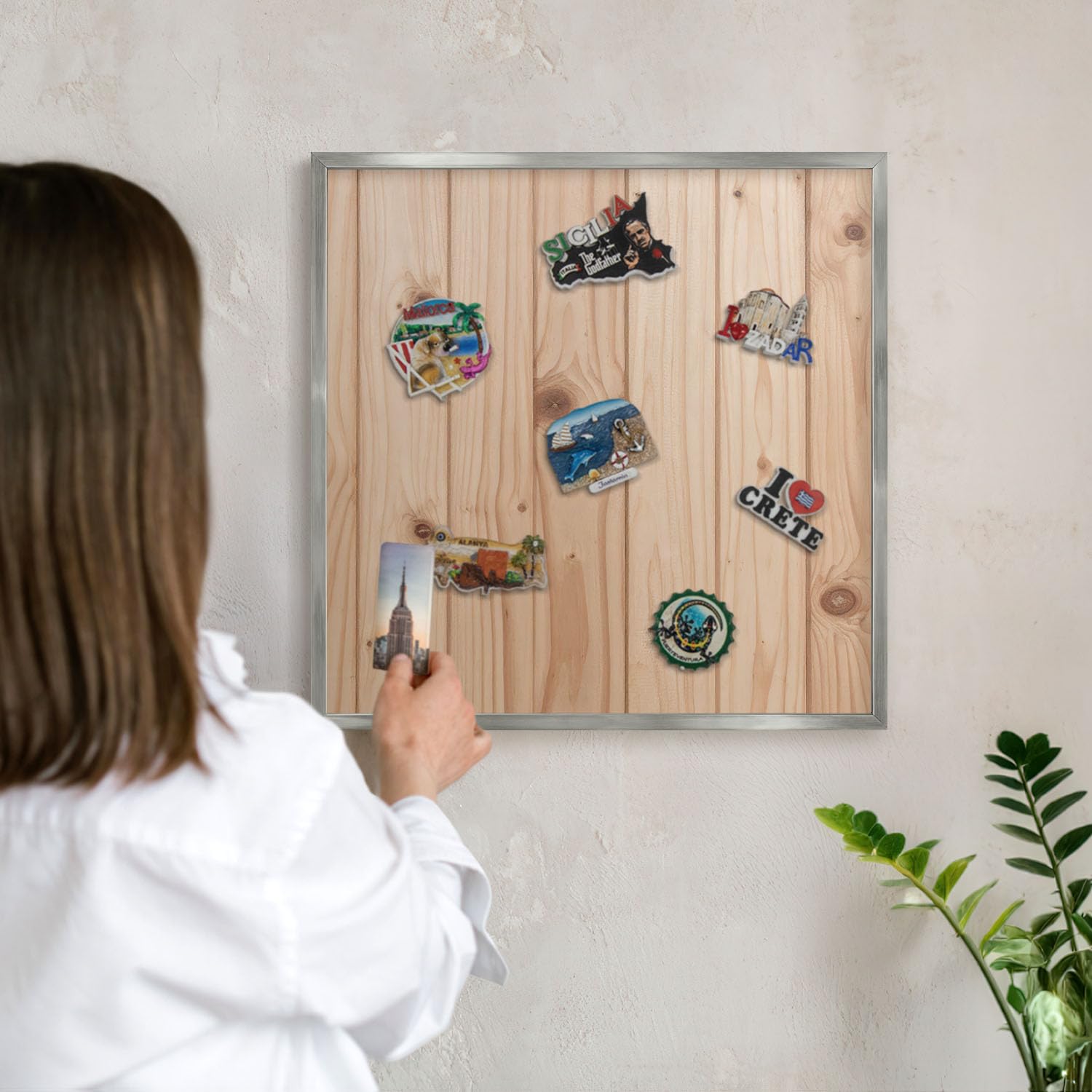 Pizarra de Pared para el Menú del Día 50x50 Modello in legno Marco Plateado | Pizarra | Organizador | de Pared | Tablón | Anuncios | Decorativo | Recordatorio | Notas | Planificador | Semanal | Menú