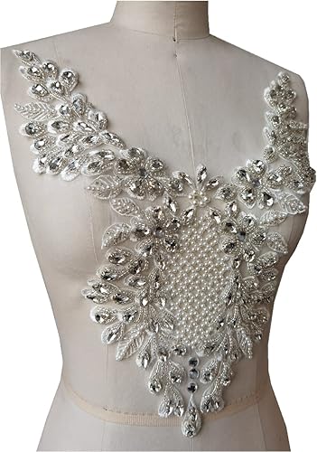 Miniatura 20 de Piedras de imitación hechas a mano de encaje apliques de costura a mano Parches Recorte para vestido Ropa Falda Escote Accesorios (negro)