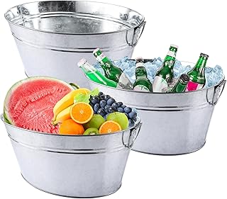 APACALI 3 Stück Getränkewanne mit Henkel, Zinkwanne mit Eiskratzer, wasserdicht Getränkekühler, Sektkühler Groß, Eiskübel, Eiseimer für Garten, Party