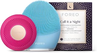 FOREO LUNA 3 Smart Silicone Facial Cleansing and Firming Massage Brush for Spa at Home + Mini Full-Facial LED Light Therapy Device + Activated Nourishing and Revitalizing Facial Treatment Face Mask