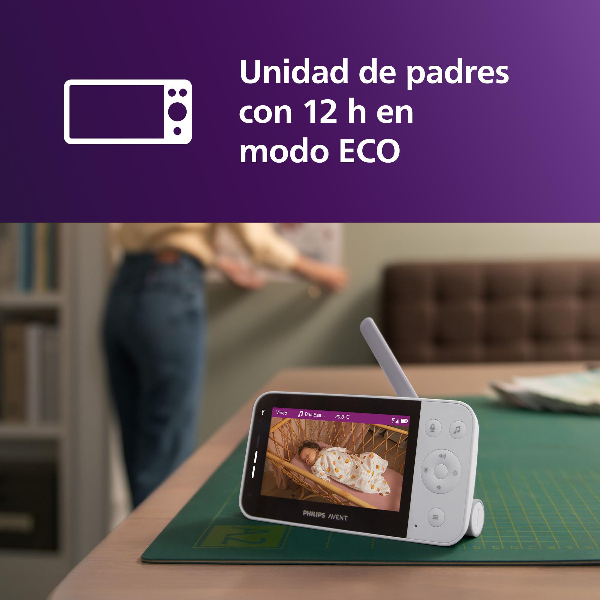 Philips Avent - Monitor de bebé Conectado con WiFi, cámara HD, visión Nocturna infrarroja, detección de llanto, Audio bidireccional, 12 Horas de Tiempo de Pantalla en Modo ecológico, Modelo SCD951/26