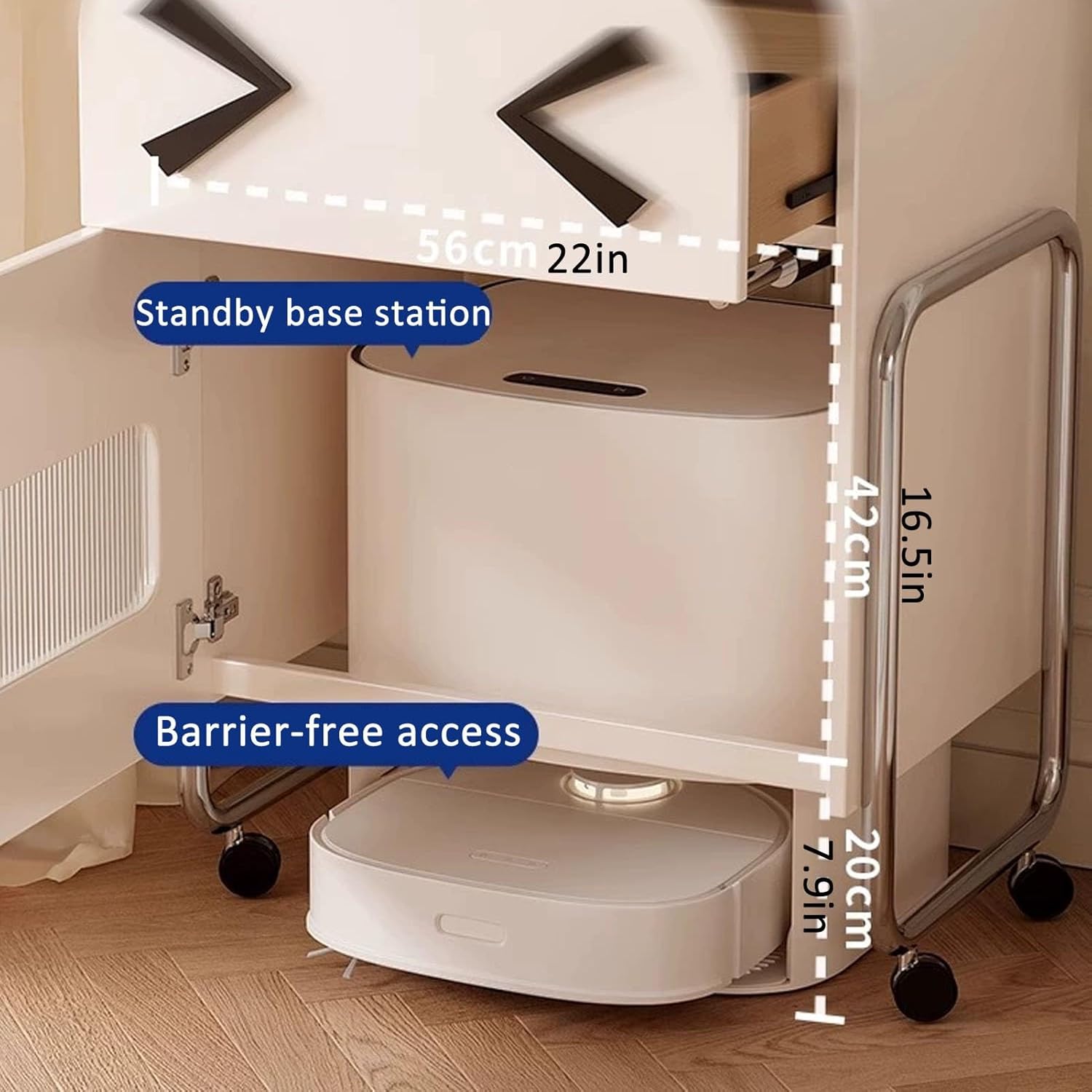 JKGHK Sweeping Robot Storage Stand Rack, Robot Stand Cabinet with Doors and Drawers, Vacuum Hidden Cabinet for Sweeping with Moving Wheels, Vacuum Storage Cabinets(White)