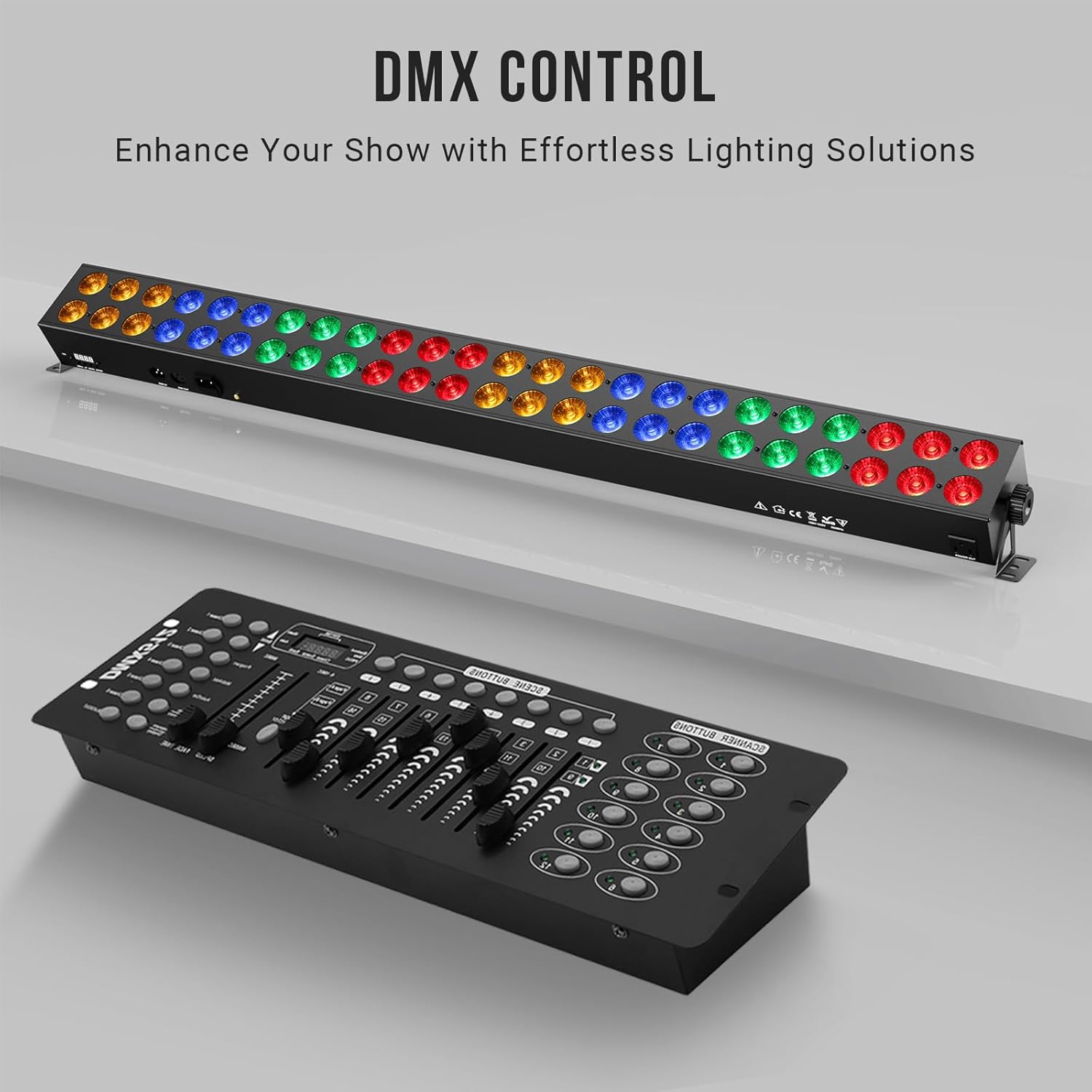 LED Stage Wash Light Bar: 120W Dual-Row RGBA Beam - DMX Sections Control - Sound Activated Strobe Effects DJ Lights Bar - Idea for Event Organizer Party Club Band Concert