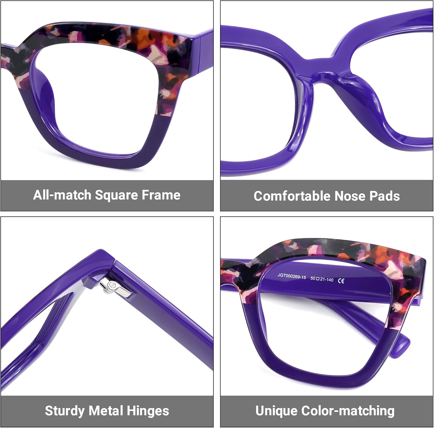 Zeelool Trendy Rectangle Blue Light Blocking Glasses for Women TR90 Eyewear Malcolm VFT0269-15 Dark-Blue