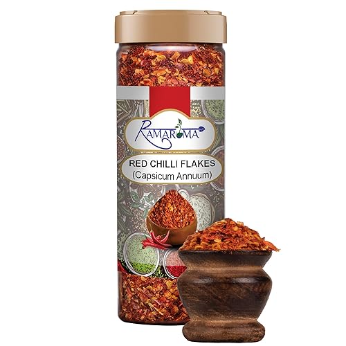 Ramaroma Copos de chile rojo, 3.5 oz (100 g), todo natural, sin color añadido, apto para gluten, vegano, sin OMG, sin sal ni rellenos para pizza,