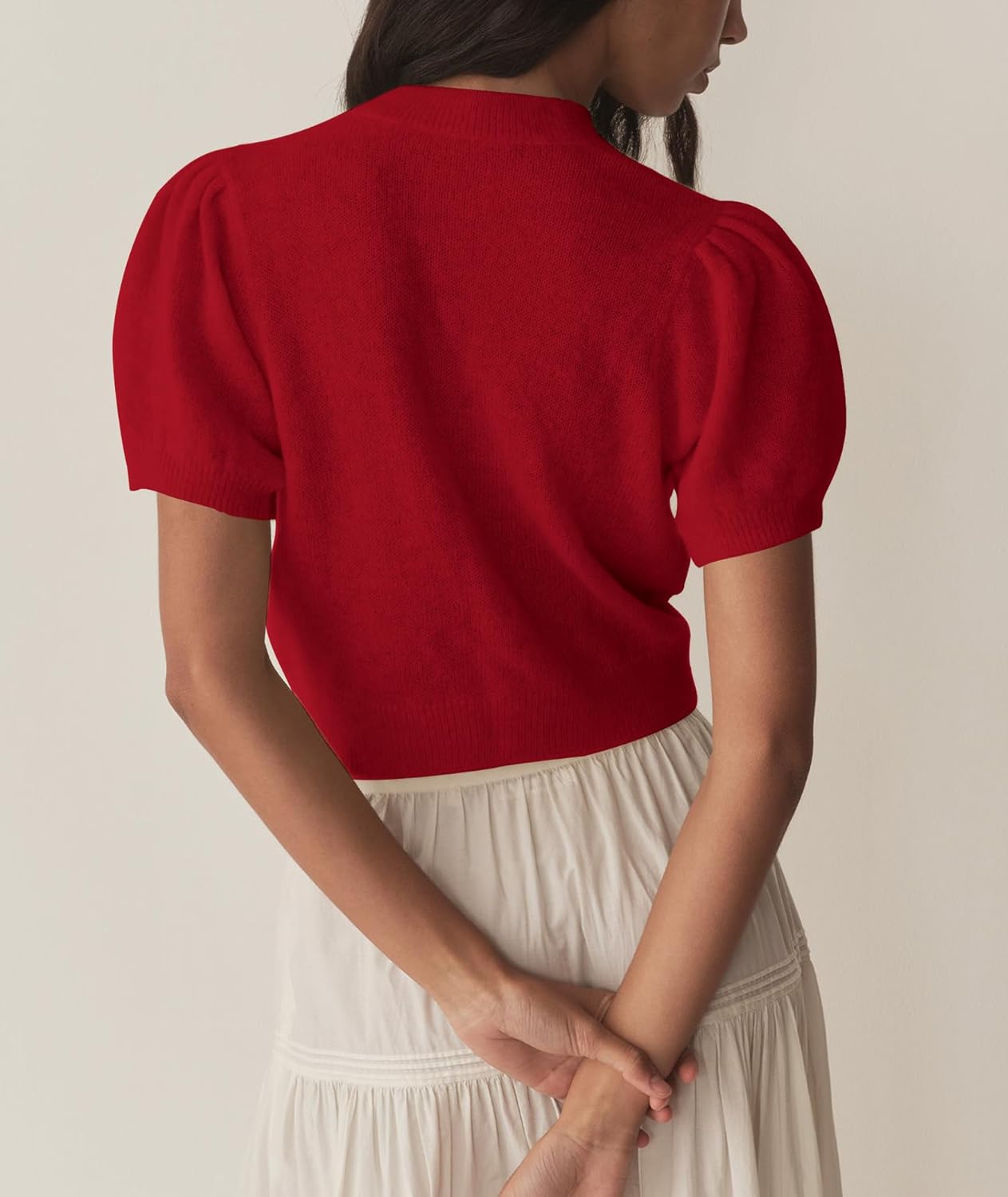 Womens Puff Short Sleeve Cardigan Sweaters Cropped Button up Lightweight Y2k Knit Summer Cardigans - Image 6