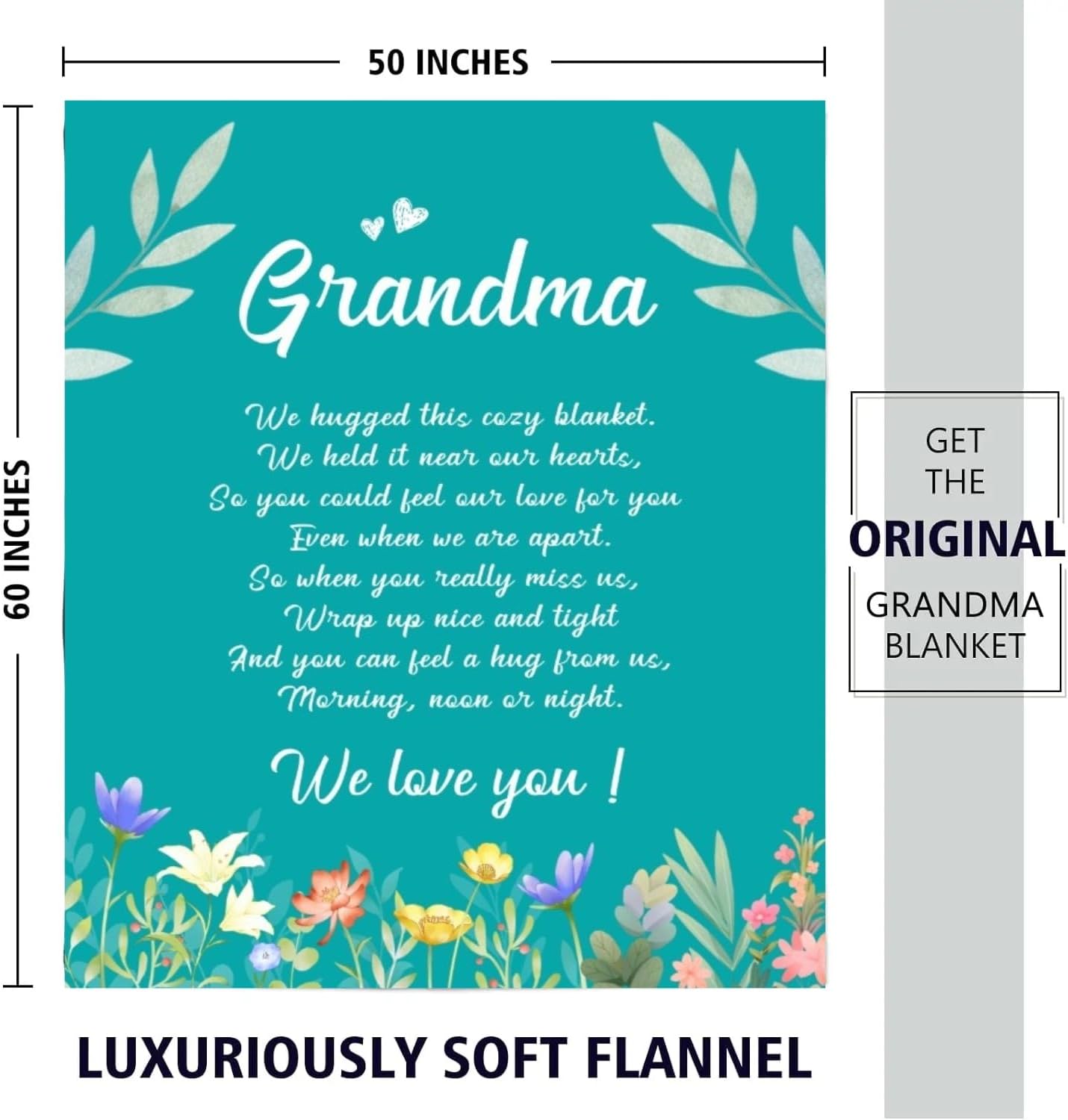 Grandma Blanket for Grandmas, Grandmother Birthday Gifts Ideas for Great Nana, Gigi 60"X50" Flannel, Best Grandma Gifts in Teal