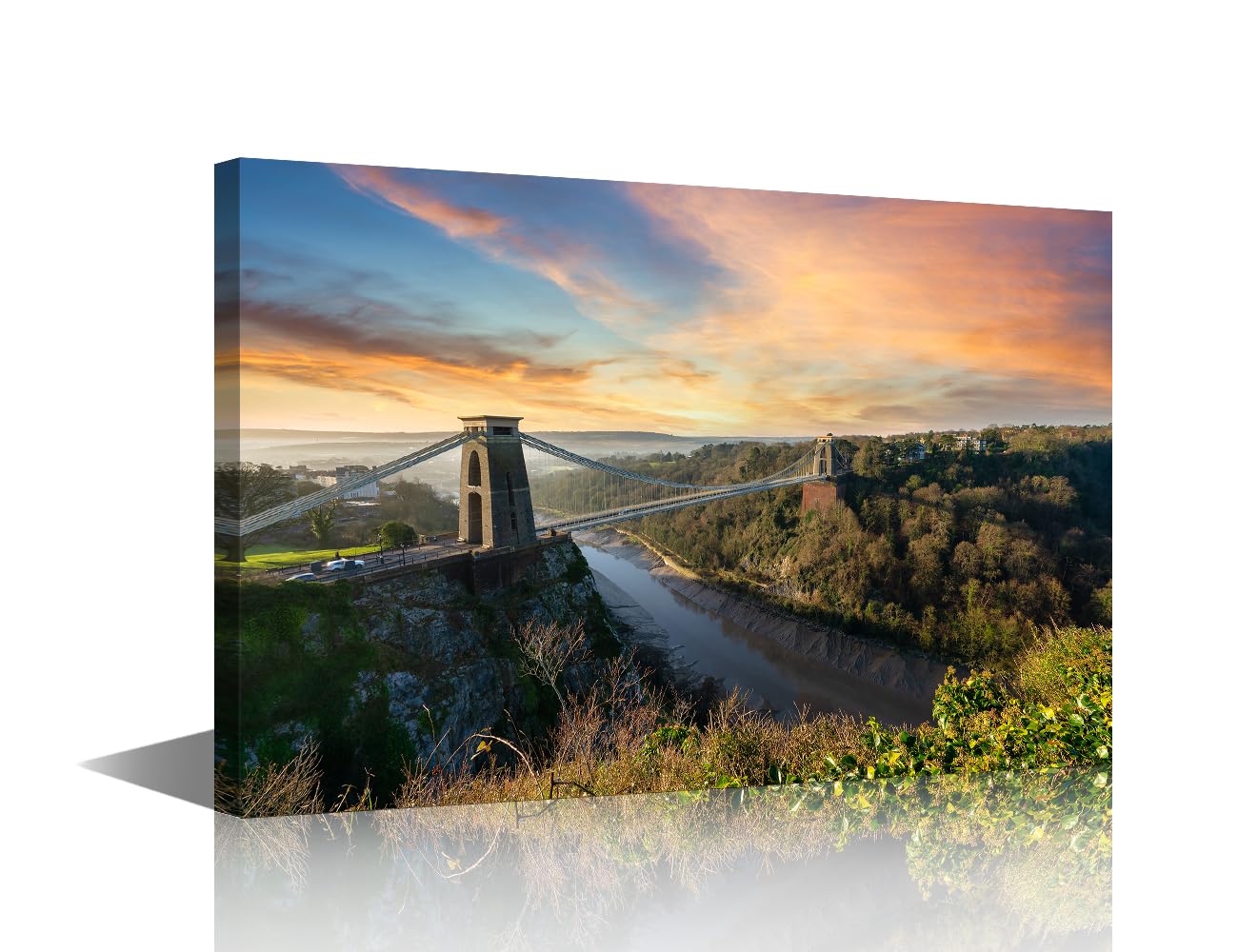 TISHIRON Wall Art for Living Room Clifton Suspension Bridge Wall Paintings Bristol, England Home Decor 1 Panel Scenery Artwork Framed Ready to Hang Posters and Prints (24''Wx 36''H)