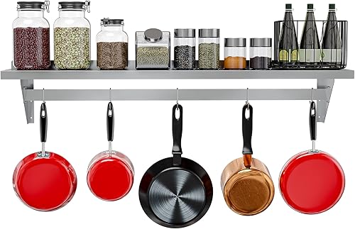 Vista 13 de KoolMore Estante organizador comercial de pared de 36 pulgadas con 3 ganchos de almacenamiento extraíbles para ollas y sartenes, soporte