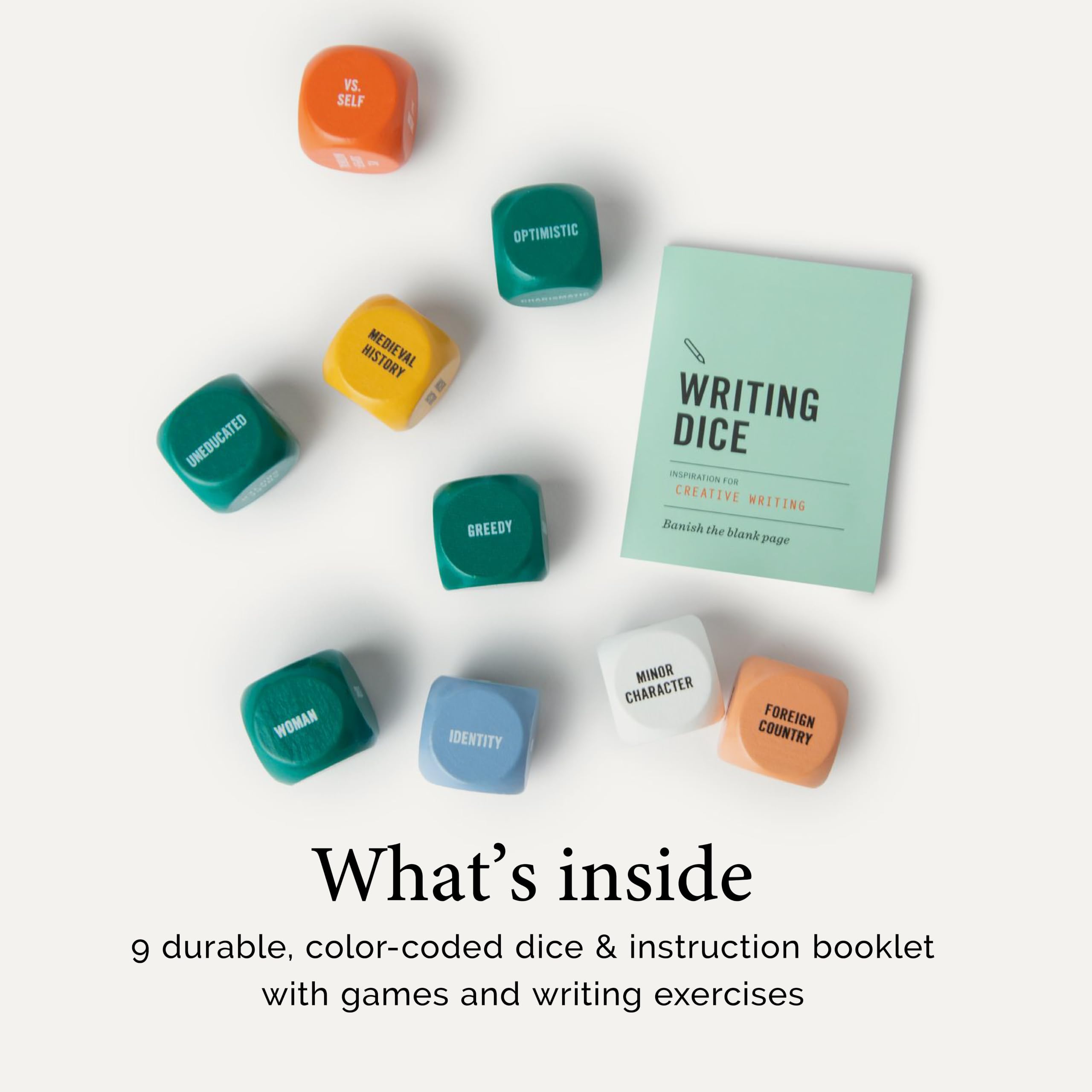 Two Tumbleweeds Dados de Escritura, Juego de Escritura Creativo para Adultos, escritores y Profesores, Juego de 9 Dados para inspiración de Historias, Regalo para Escritor, más de 1 Jugador