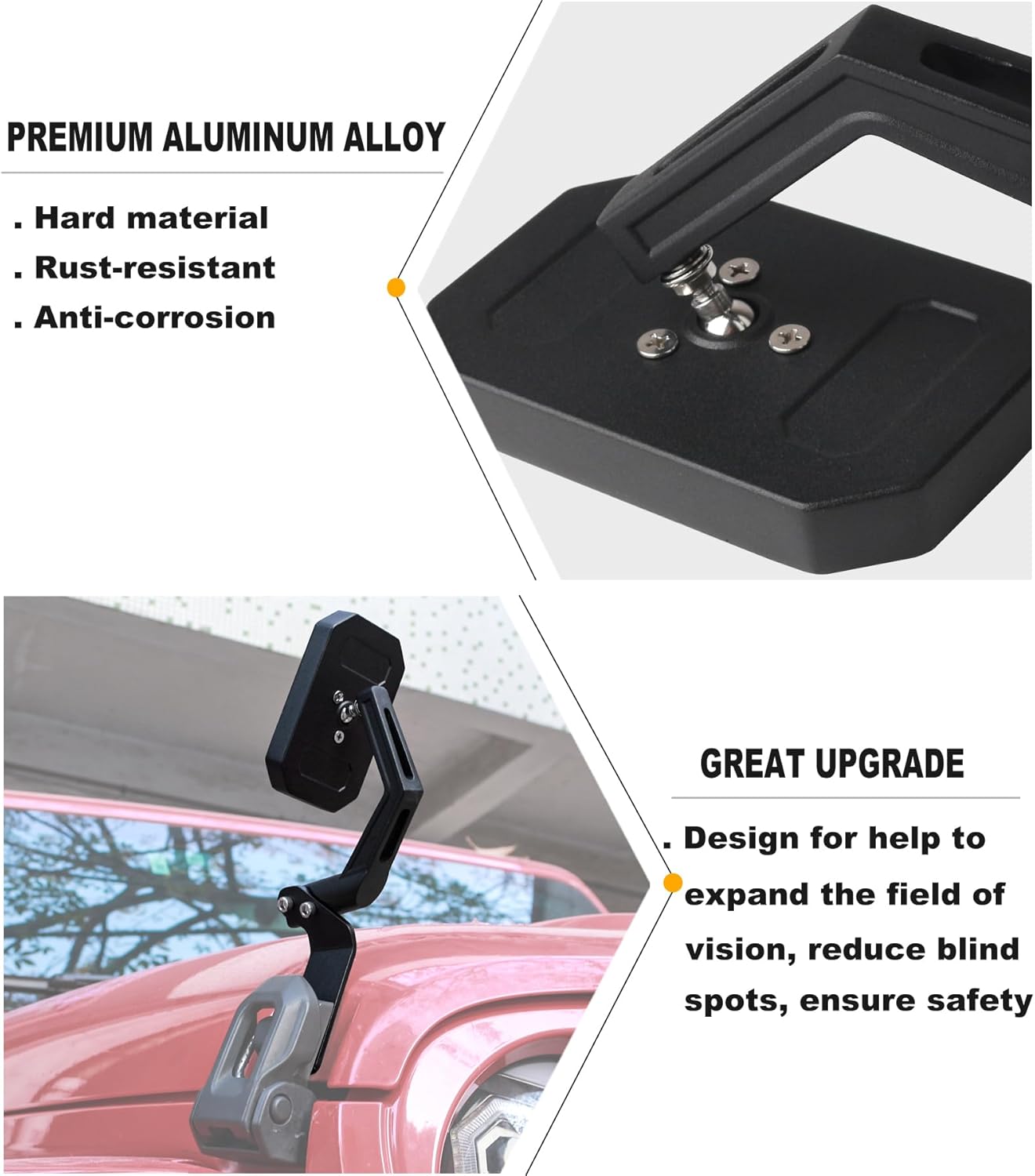 Hood Mirror Adjustable Wide-angle Blind Spot Mirror Compatible with 2007-2017 Wrangler JK JKU JL JLU JT 2007-2024-Left-hand Passenger Side