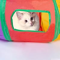 Vista 6 de Sheldamy Cat Tunnel, S-2-Way Cat Tunnels for Indoor Cats, Collapsible Cat Play Tunnel, Interactive Toy Maze Cat House with 1 Play Ball for Cats, S-2