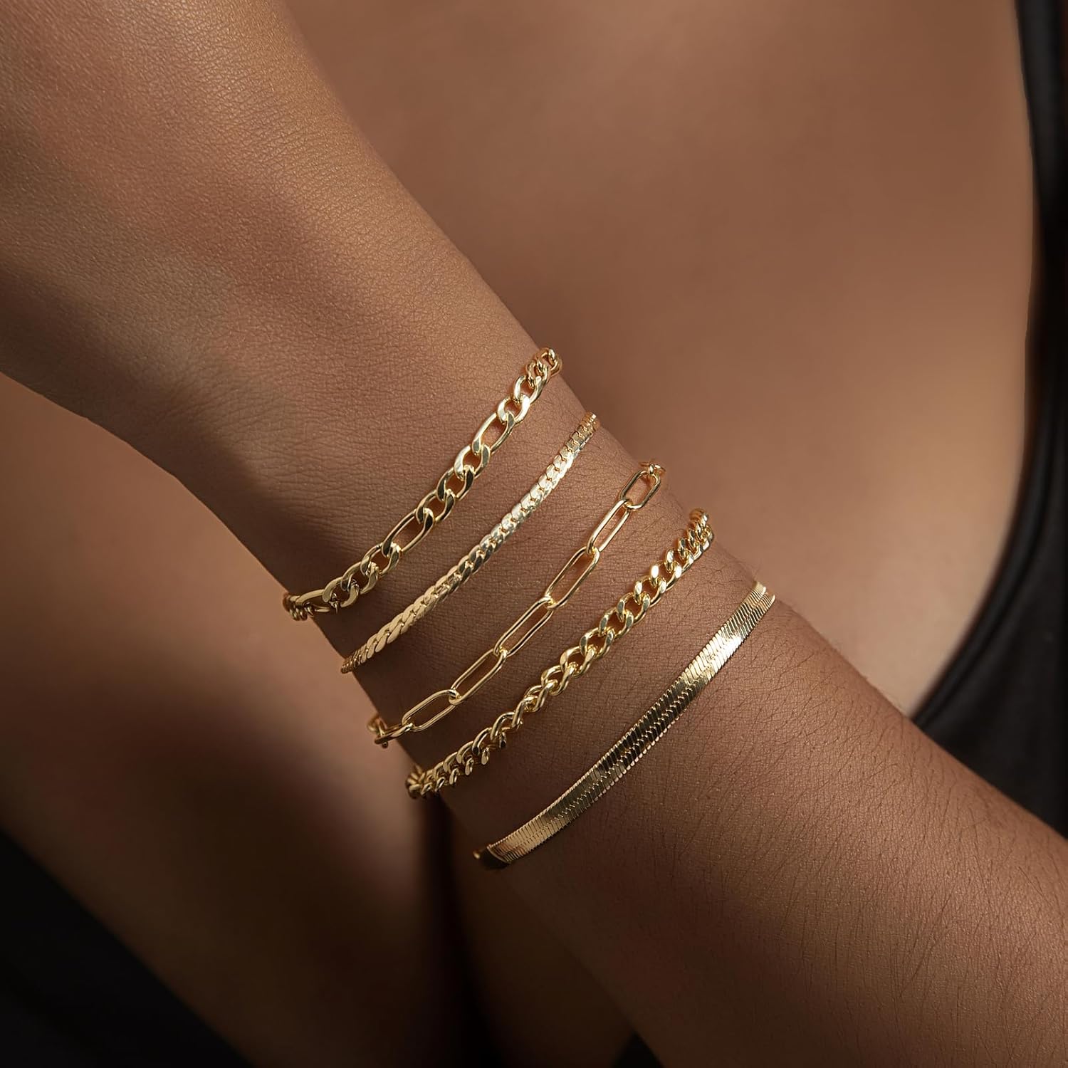 Gold-plated Bracelets for Women, 14K Real Gold-Plated Stackable Bracelet Set, Trendy Jewelry for Women, Adjustable Dainty Jewelry Gifts for Women - Image 5