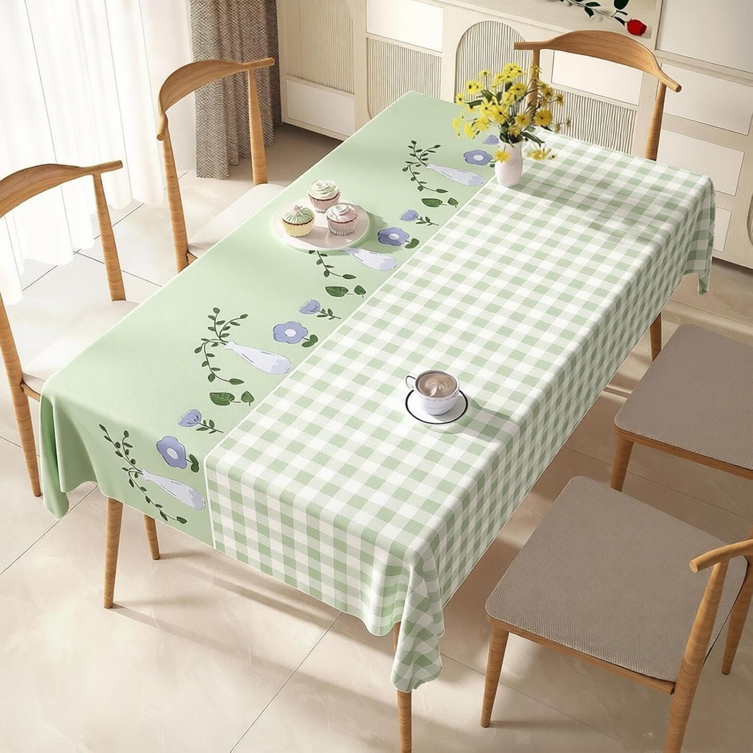 KIJyfgTR Rectangular Plastic Table Cover Country-style Print(Light Green,90x140cm)