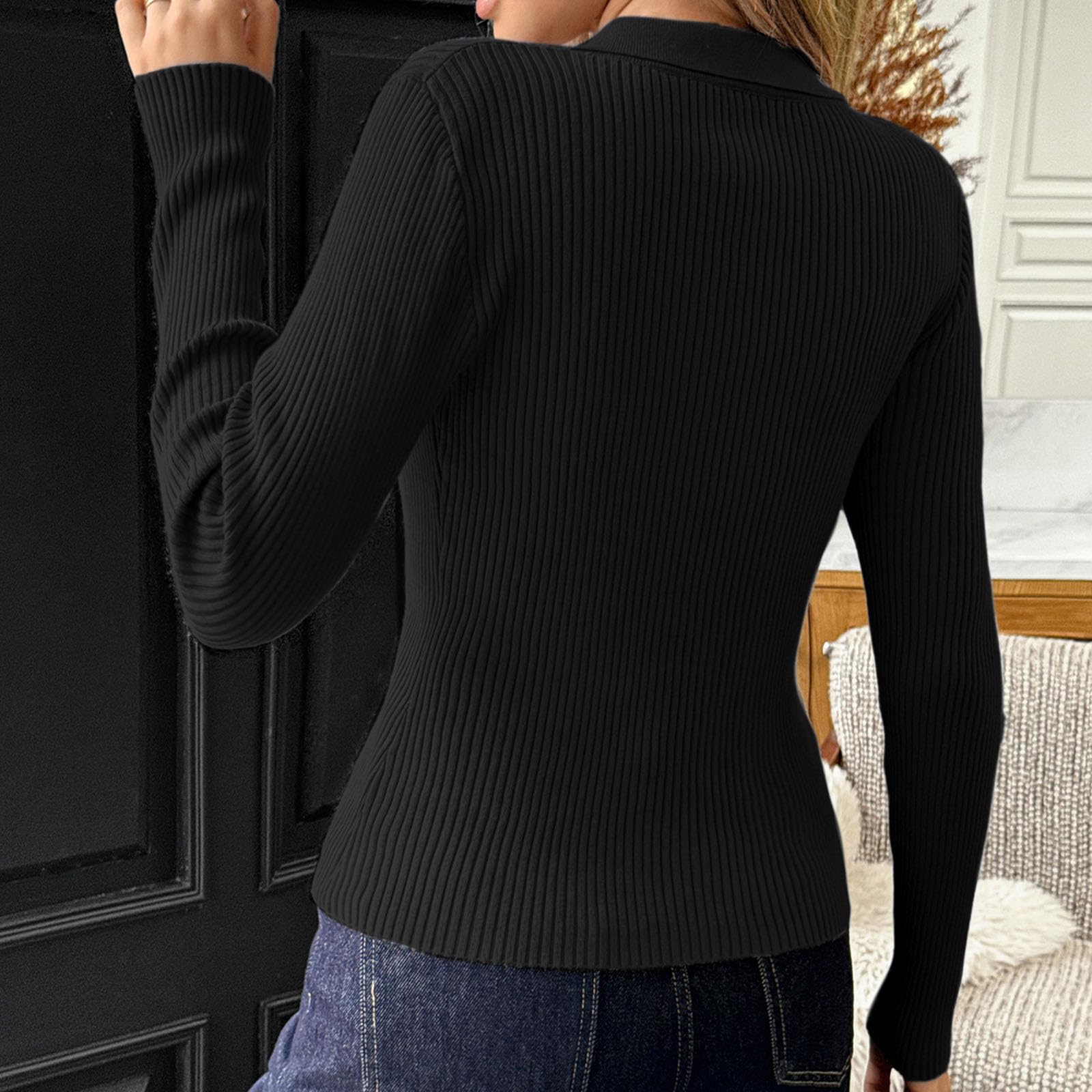 Suéteres de cárdigan de Ajuste Delgado de Las Mujeres, Manga Larga Cuello de tripulación botón Abajo cárdigans, Tejido de Punto con Costillas