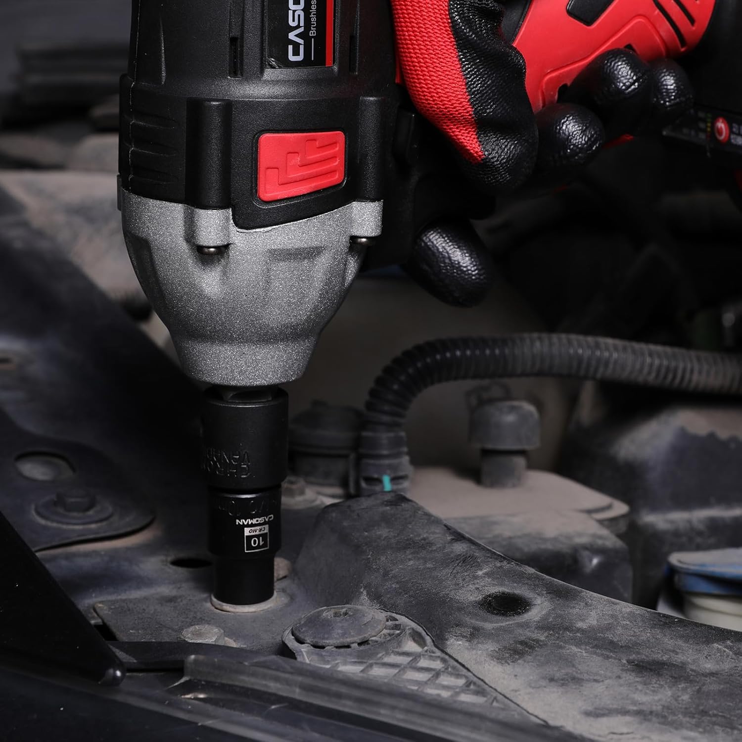 CASOMAN 10-Piece Shallow Deep Impact Socket & Flex Socket Set - 10mm, 1/4" & 3/8" Drive, 6-Point, Universal Socket, CR-MO & CR-V, with Storage Rail