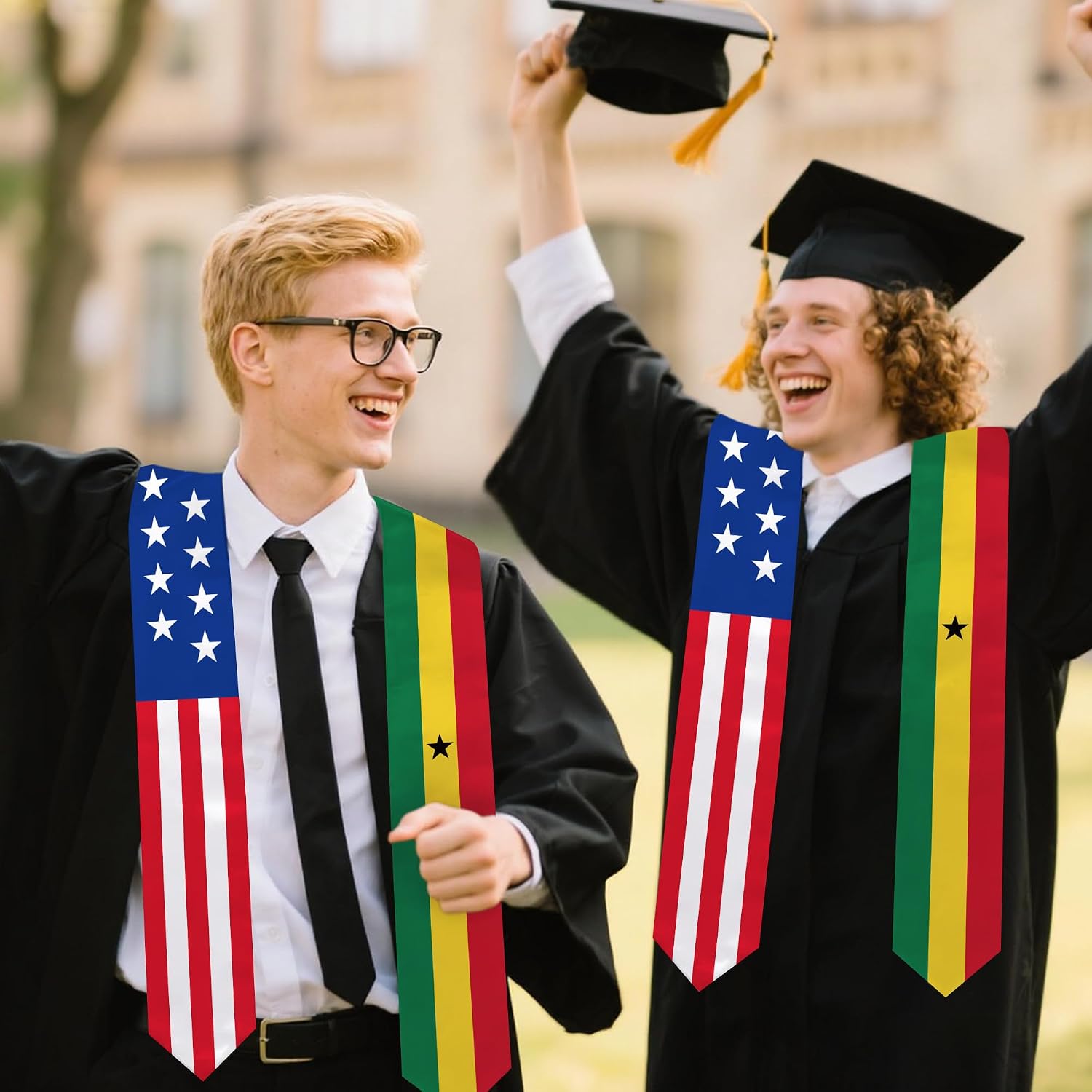 Ghana Flag Graduation Stole 72 x 5 Inches Decorative Ceremonial Accessory Sash for International Student (Baccalaureate Gown and Hat Not Included) (Ghana)
