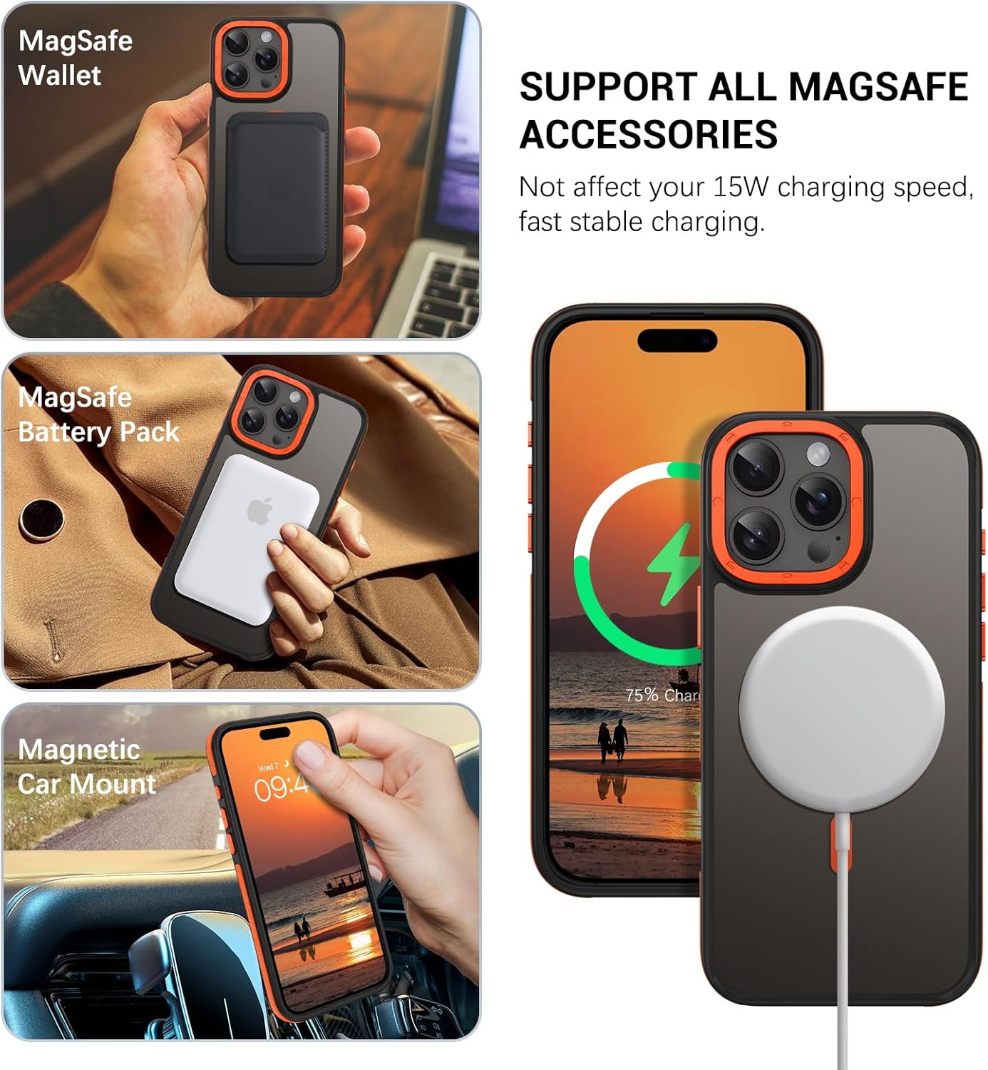 GaoBao Magnetic for iPhone 15 Pro Max Case, [Compatible with Magsafe] [Shockproof Military Grade Protection] [Translucent Matte] Slim Non-Slip Phone Case for 15 Pro Max 6.7 Inch, Orange - Image 5