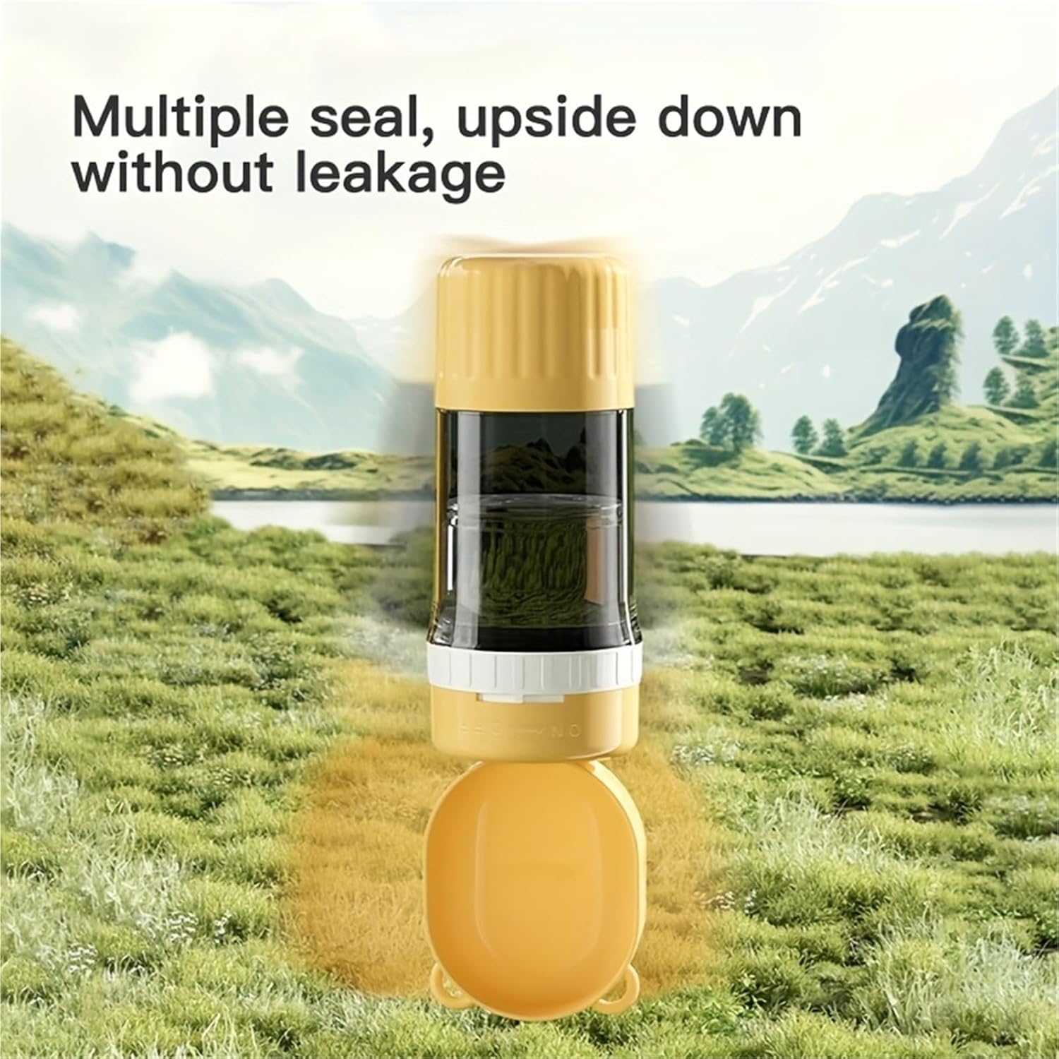 2-in-1 Portable Pet Water & Food Dispenser Bottle Leak-Proof Lid Durable Plastic Ergonomic Design for Dogs & Cats Outdoor Camping Hiking(Yellow)
