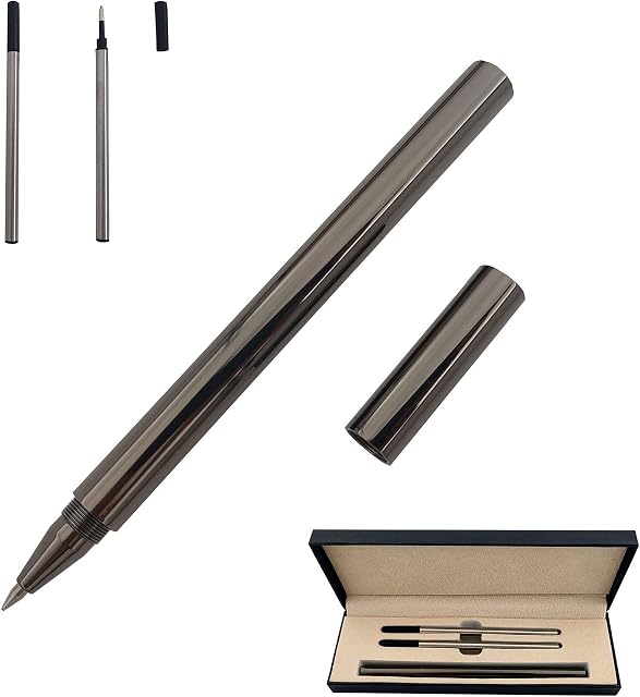 Accod Metal Ballpoint Pen Black Rollerball Pen Signature Pen with Two 0.5MM Black Pen Refills,Gift Pen for Colleagues and Family,Gift Boxed (Gray)