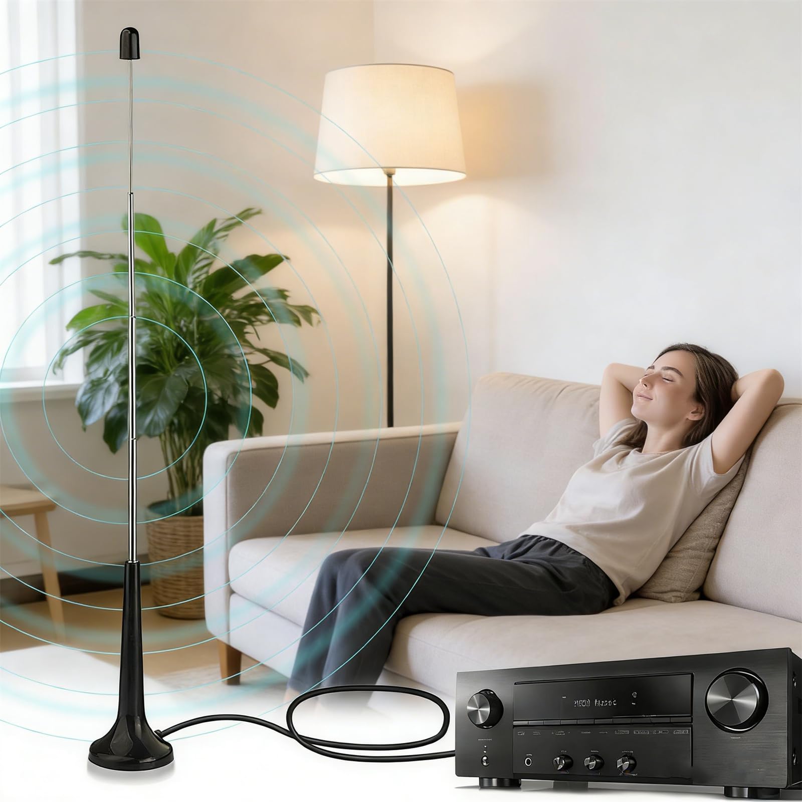 FM UKW DAB Radio Antenne – Universale Zimmerantenne für Stereoanlage, AV Receiver & Heimkino mit Magnetfuß und 3m Verlängerungskabel, Hervorragende Empfangsqualität