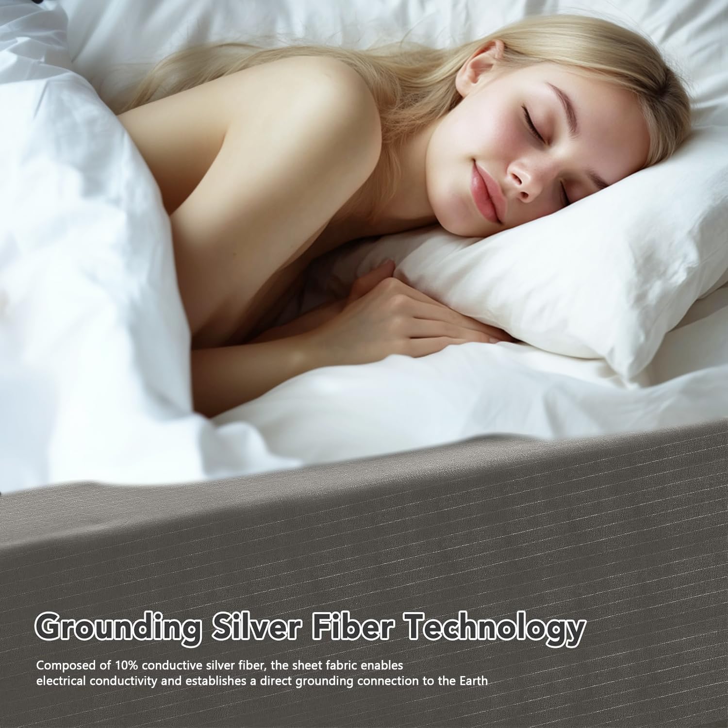 Grounding Sheets King Size - 90% Organic Cotton 10% Pure Silver Fiber Earthing Grounding Fitted Sheet Earth Connected Bed Sheets with Reinforced Grounding Cord for Better Sleep, King 78"x80"x13"