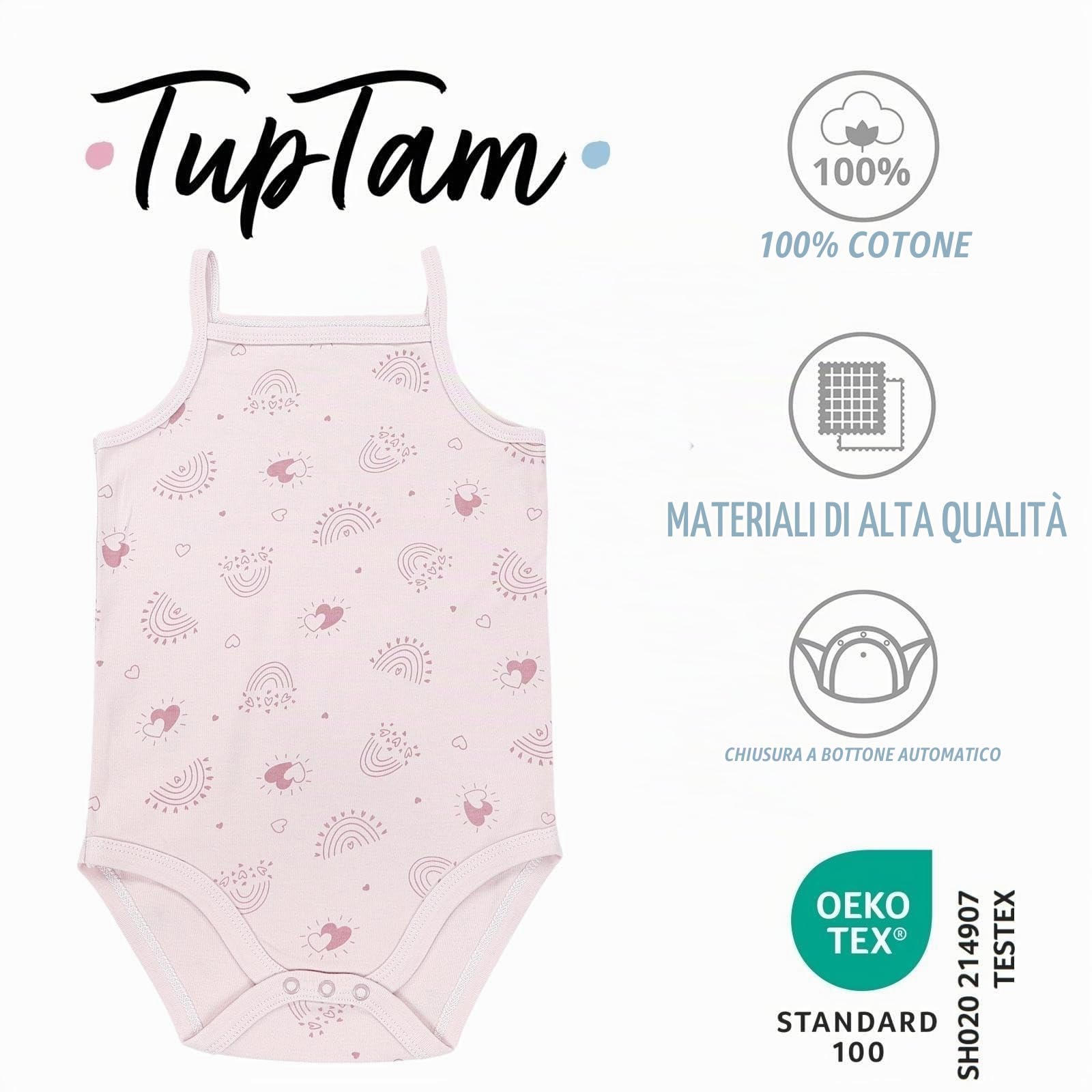 TupTam Body Neonato Bambina 5 Pezzi – Body Neonato in Cotone con Spalline, Perfetto per l’Estate