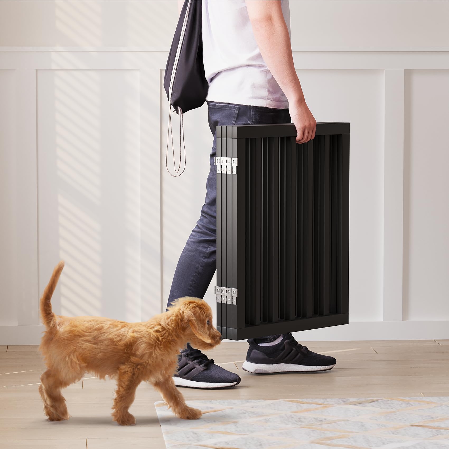 Bambus-Hundegitter 61 cm Höhe 4 Paneele freistehend Haustiergitter für Türen Treppen