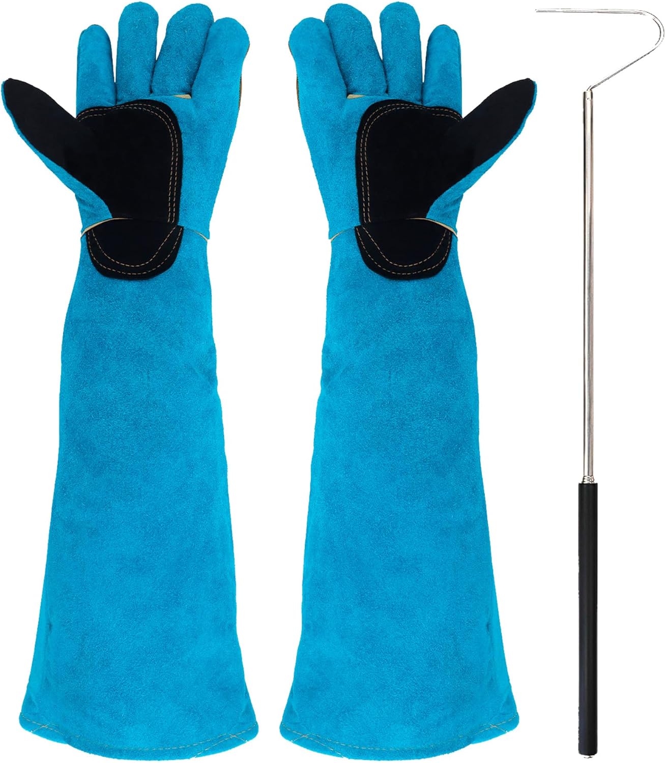 Animal Handling Gloves Bite Proof with 40inch Collapsible Snake Hook,Suitable for Dog Cat FalconBird Reptile Snake