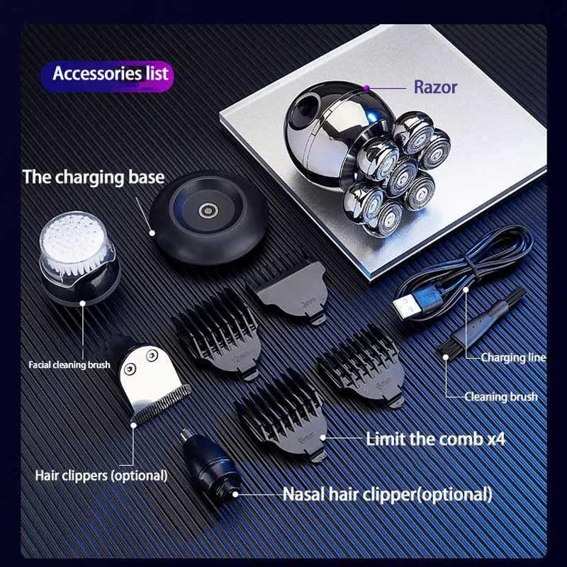 Miniatura 7 de JZRH Maquinilla de afeitar eléctrica para hombres cabeza flotante 7D para hombre afeitadora eléctrica USB Dock de carga LCD impermeable portátil