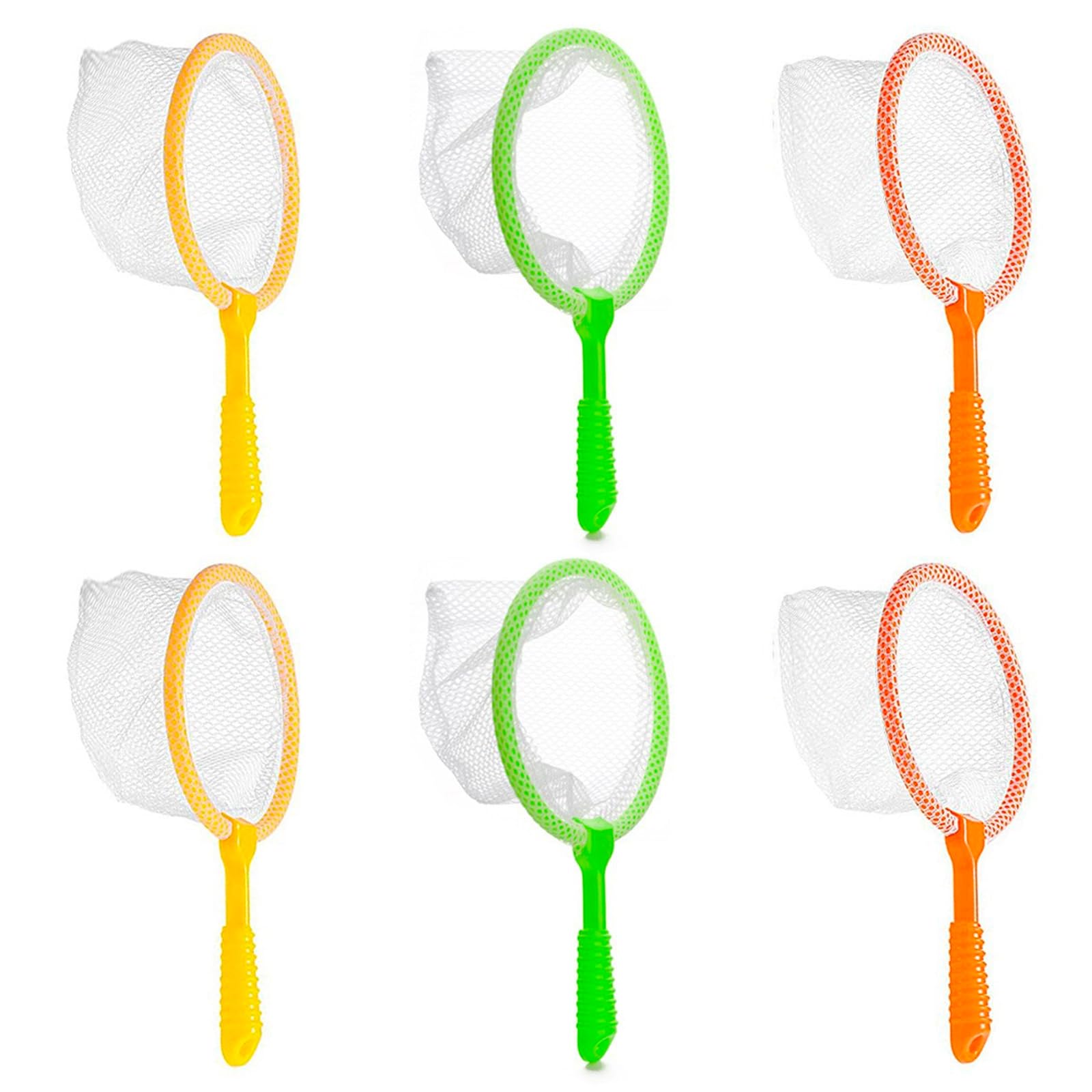 6Pcs Fishing Nets, Fishing Net and Butterfly Net Set, Outdoor Exploration and Nature Learning Tool, 3 Colourful Nets in Yellow Green and Orange ﻿