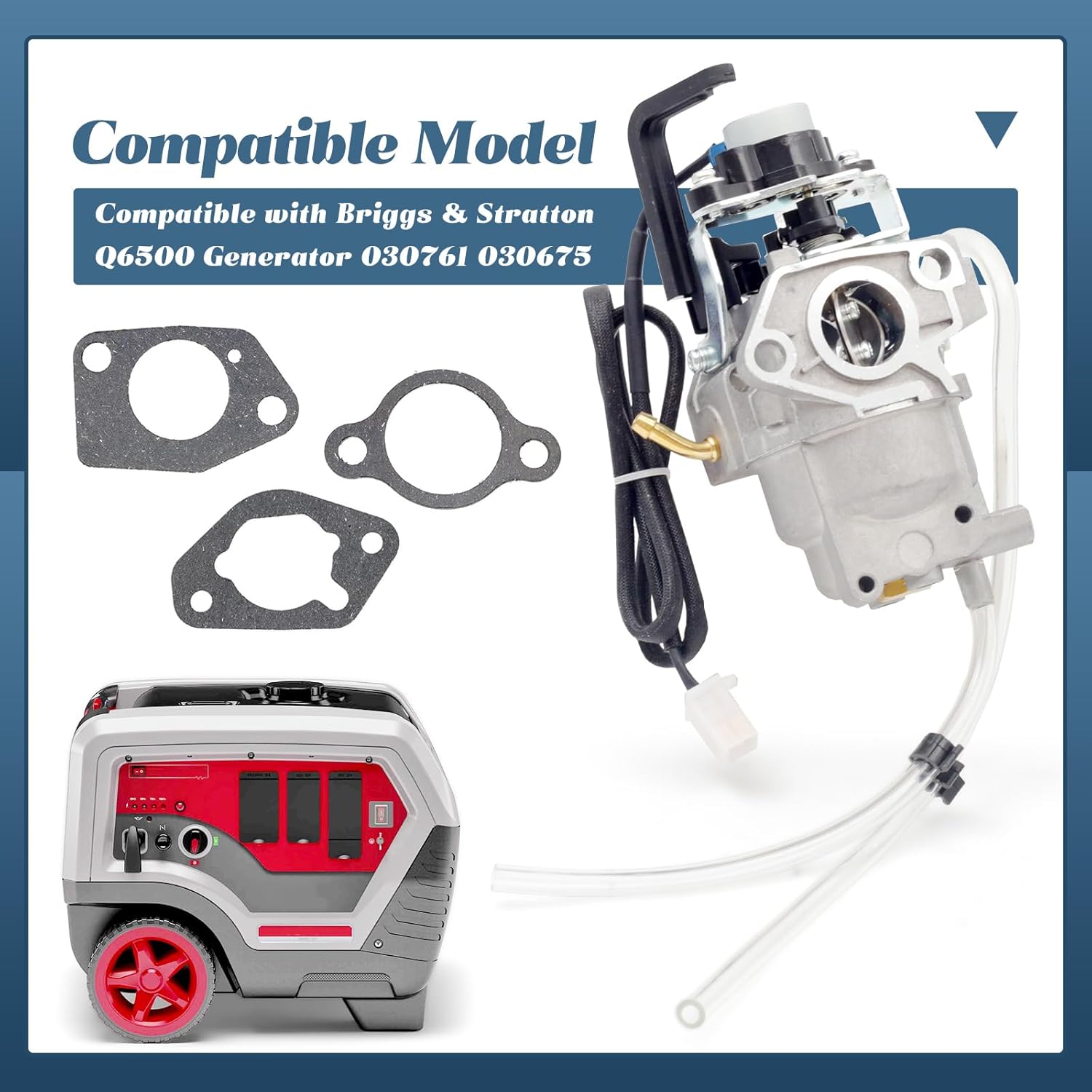 Carburetor Carb Kit with Gaskets Replacement for Briggs & Stratton 817768 Q6500 Generator 030761 030675 RX BP306CC.9.1 BP306CC 25424946
