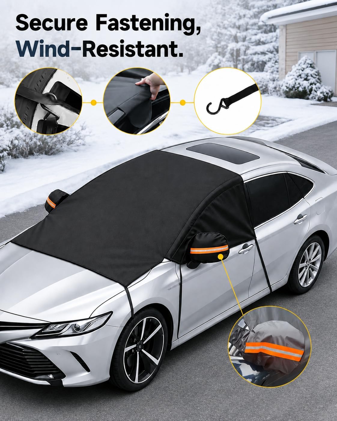 Custom Fit Windshield Snow Cover for Subaru Crosstrek with Side Window and Rearview Mirror Protector, Car Snow Ice Frost Protector, Vehicle Specific Winter Windshield Cover with Side Flaps