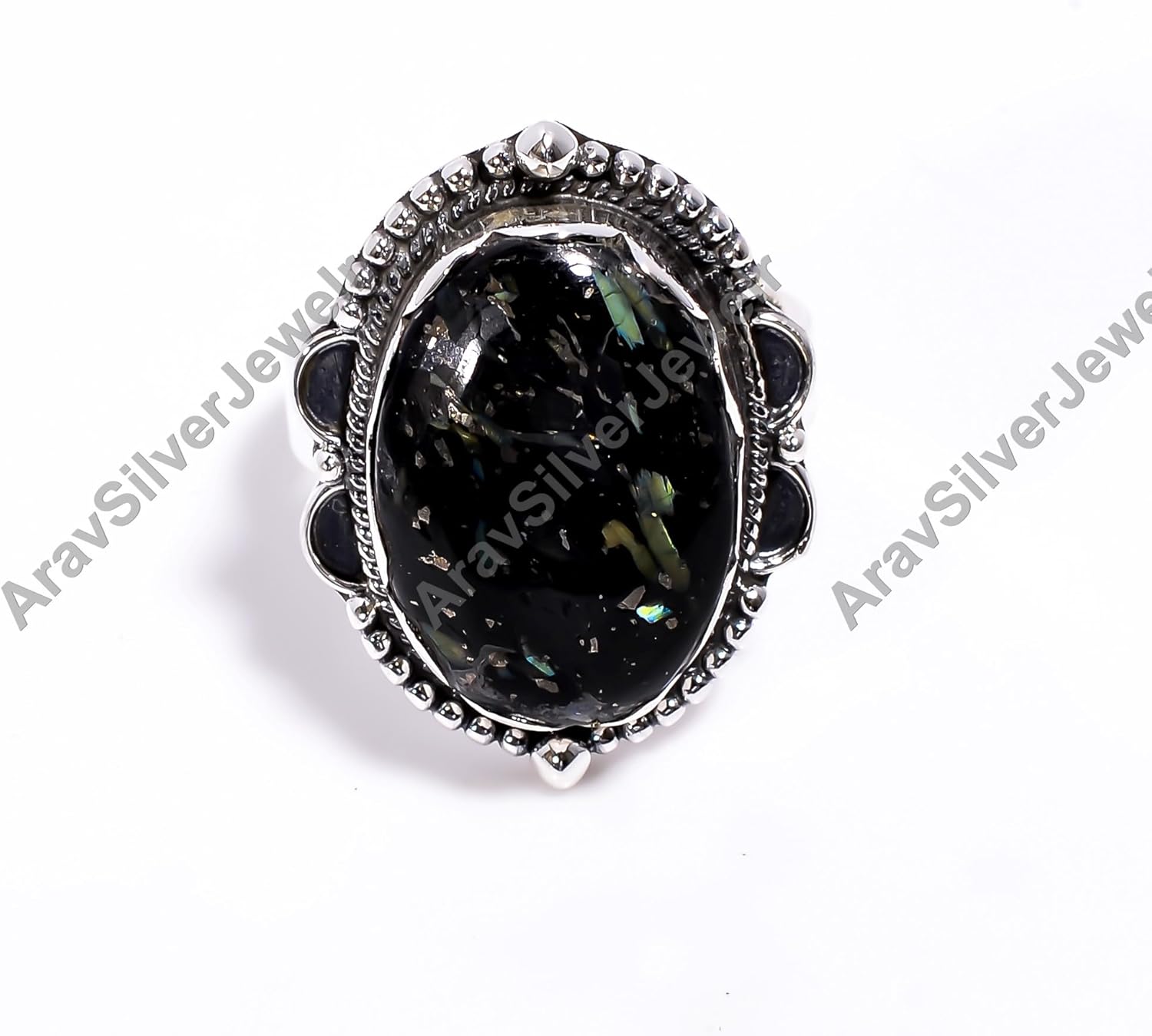 Natural Top Quality Golden Blue Fire Nuummite Gemstone 925 Sterling Silver Handmade Statement Promise Wedding Ring Jewelry Gift for Her