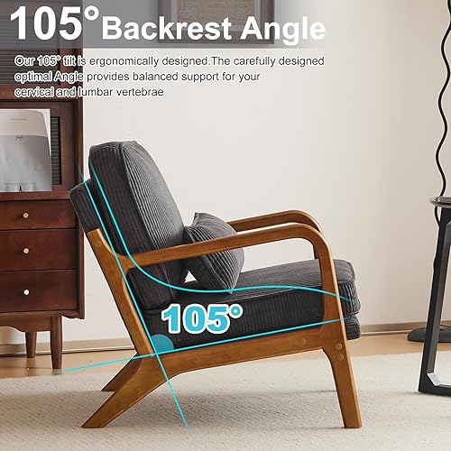 Miniatura 90 de Karl home Silla decorativa moderna de mediados de siglo con almohada, silla tapizada de tela bronceadora, con brazo de salón con marco de madera