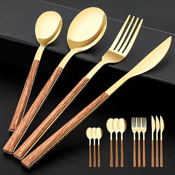 Stainless Steel Flatware Set for 4, Cutlery Utensils Set Include Knives/Forks/Spoons Service for 4, Mirror Polished and Dishwasher Safe Gold