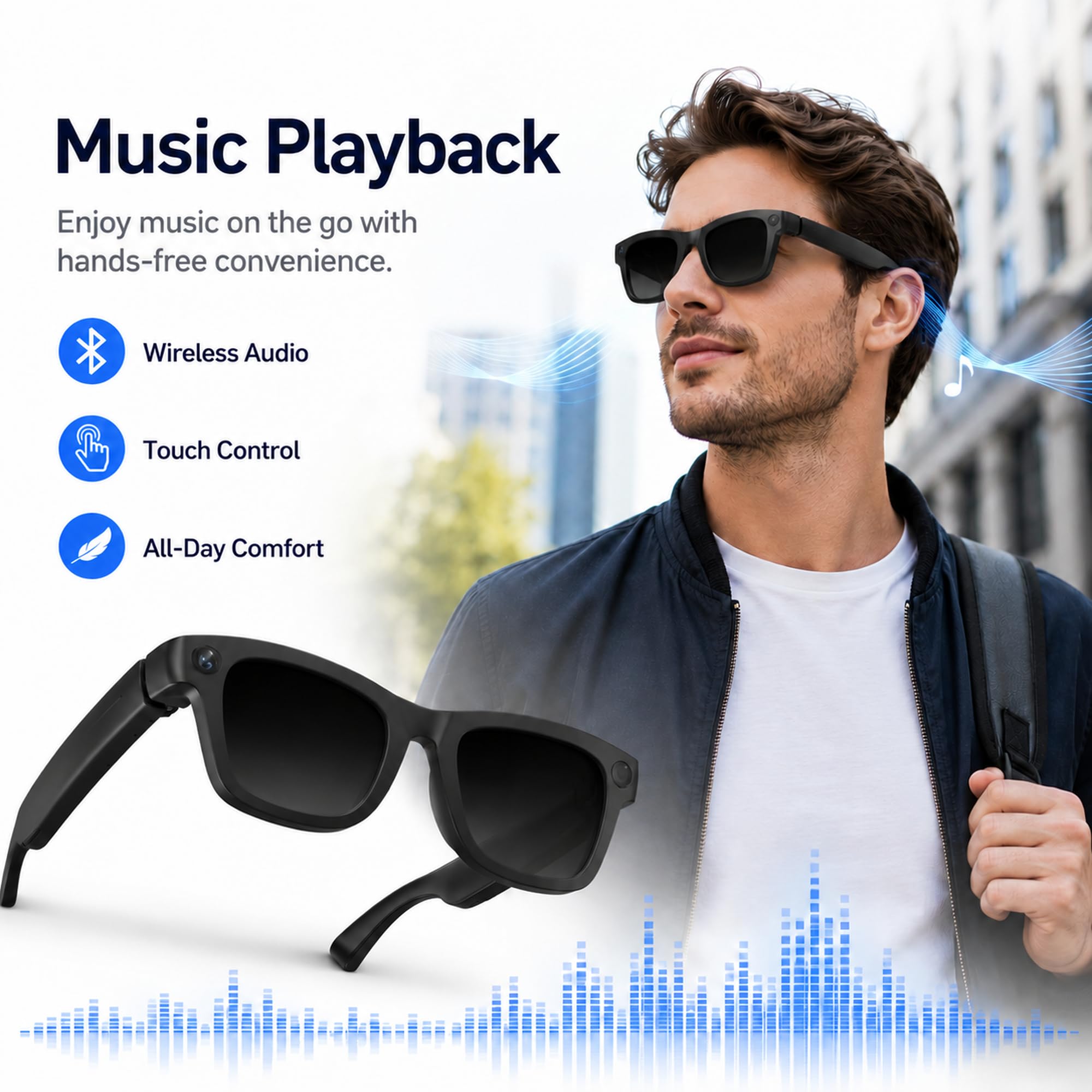 AI Smart Glasses Lunettes Intelligentes avec Caméra Vidéo Appels Bluetooth | Lunettes Connectées IA Caméra 8MP Vidéo 1080P EIS Traduction en Temps Réel Reconnaissance d’Objets IA Musique Vlog et Voyage