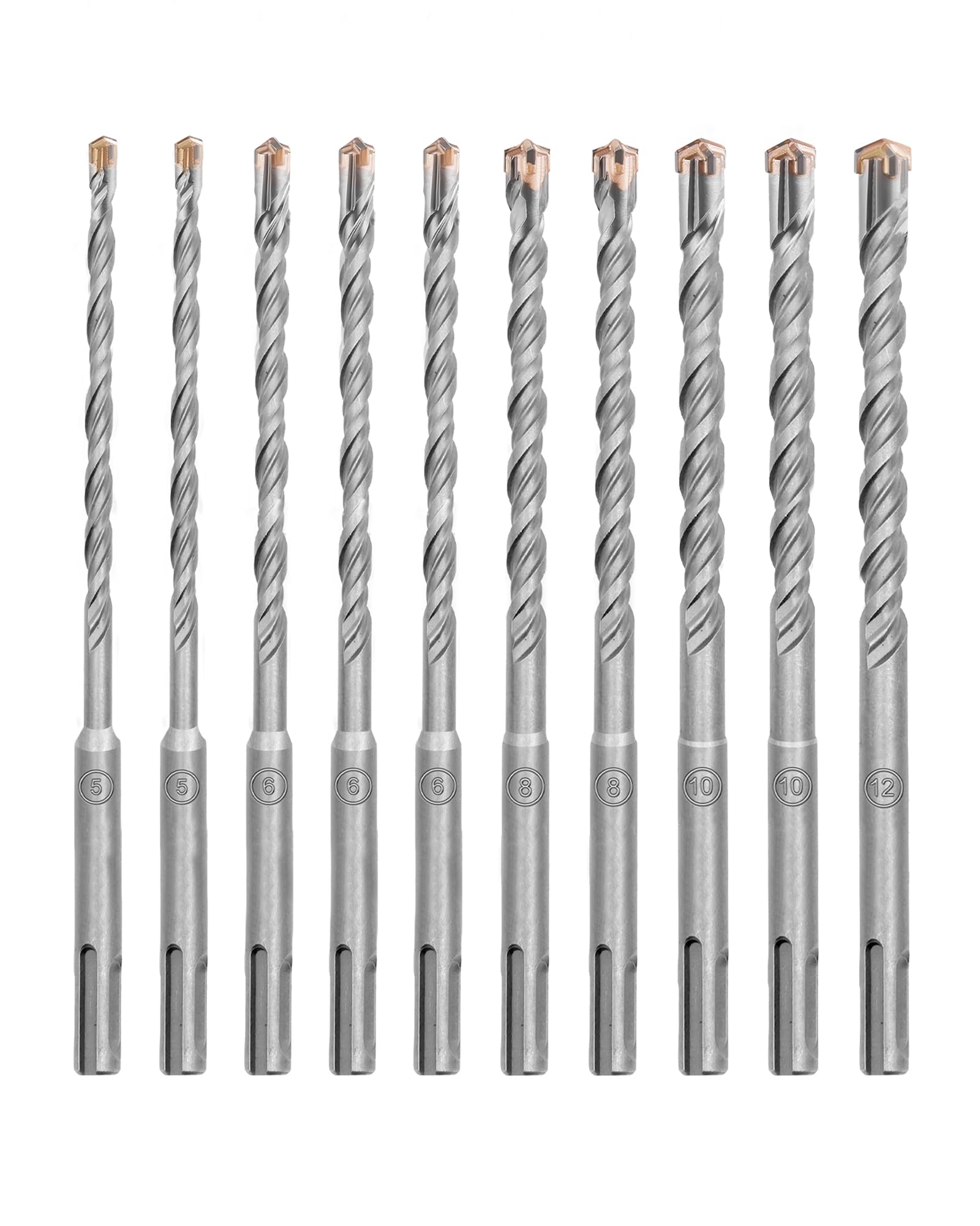 HIGHDRIL Juego de Brocas SDS Plus - 10 piezas 5/6/8/10/12mm (Largo 160 mm) con Punta de Carburo, Brocas para Martillo Perforador para Hormigón, Ladrillo, Piedra y Granito