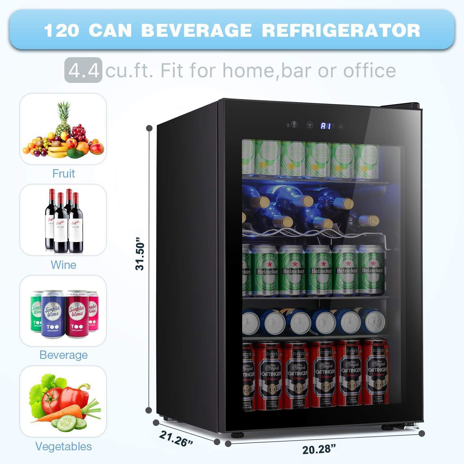 Antarctic Star Beverage Refigerator Cooler -145 Can Mini Fridge for Soda Beer or wine,with glass door, For Office or Bar with Adjustable Removable Shelves，4.4 Cu. Ft. (Black)