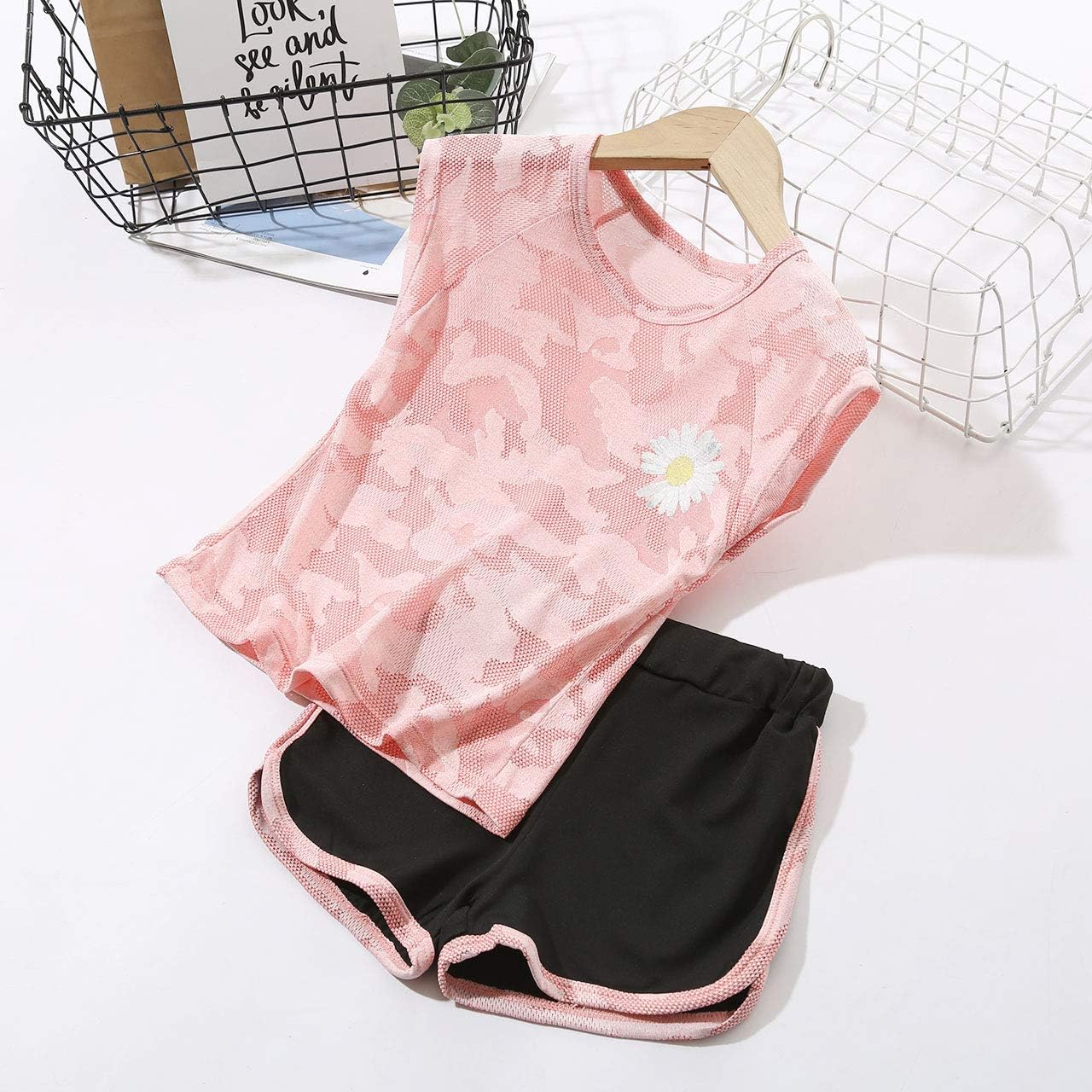 Girls Short Sets with Athletic Shorts and Workout Tops Quick Dry Athletic Clothing Sets 6-13 Years
