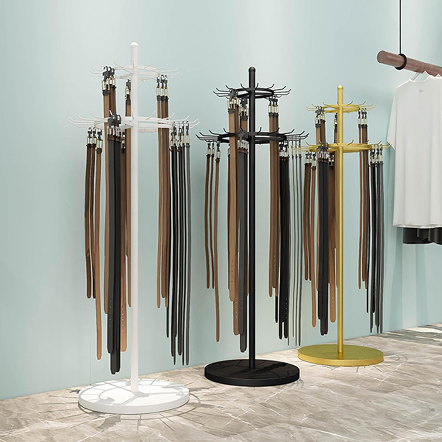 Retail Belt Display Stand 66.2in Floorstanding Metal Belt Hook Organizer Multifunctional Scarf & Purse Rack Commercial Tie & Belt Hanger for Men’s Closet