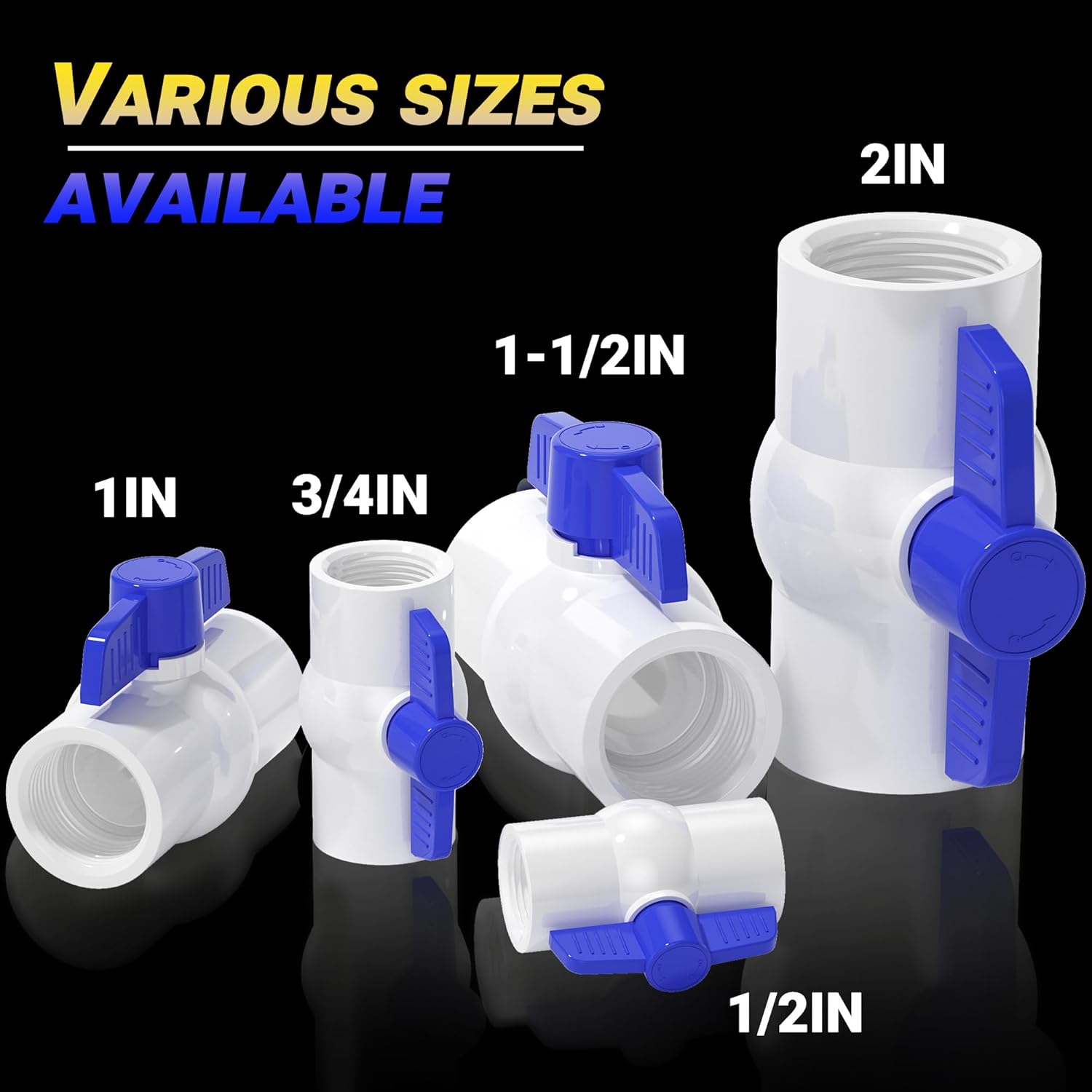 16PCS 3/4" PVC Ball Valve Threaded, Shut Off Valves Socket with Blue T-Handle, SCH40 Slip Water Pipe Valve for Water Project, Swimming Pool, Sewage Pump, Outdoor Plumbing & Irrigation System