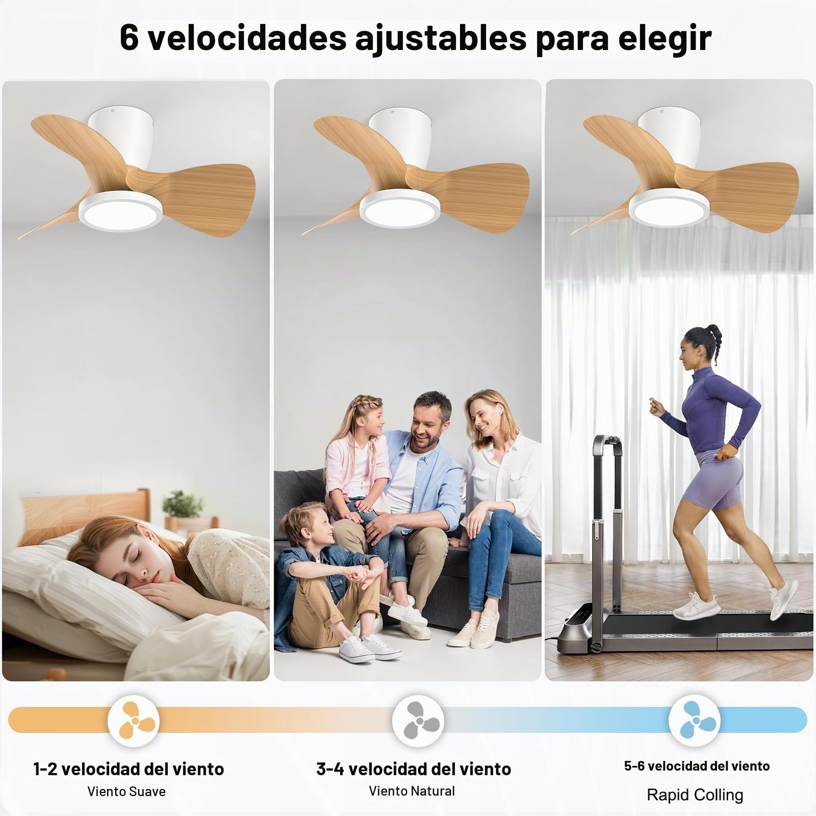 Ateroll Ventilador de Techo con Luz, Ø61CM, 3CCT (3000K-4000K-5000K), 1500LM Ventilador de Techo con Mando a Distancia, 6 Velocidades, Temporizador, Apto para Salón, Dormitorio (Madera Clara)
