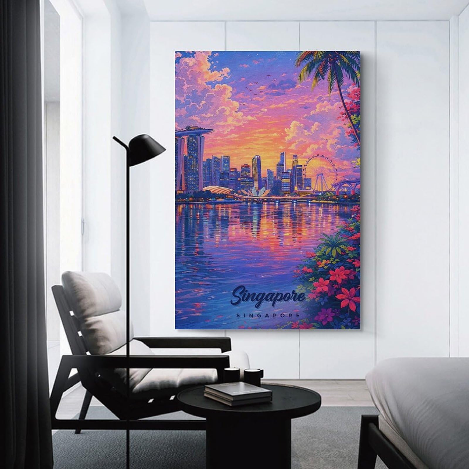 Junmoney Room Decor Wall Art Singapore Skyline at Sunset, 12x18inch(30x45cm), for Flats, Guest Rooms Or Compact Rooms, Wall Decor with Flexible Room Appeal