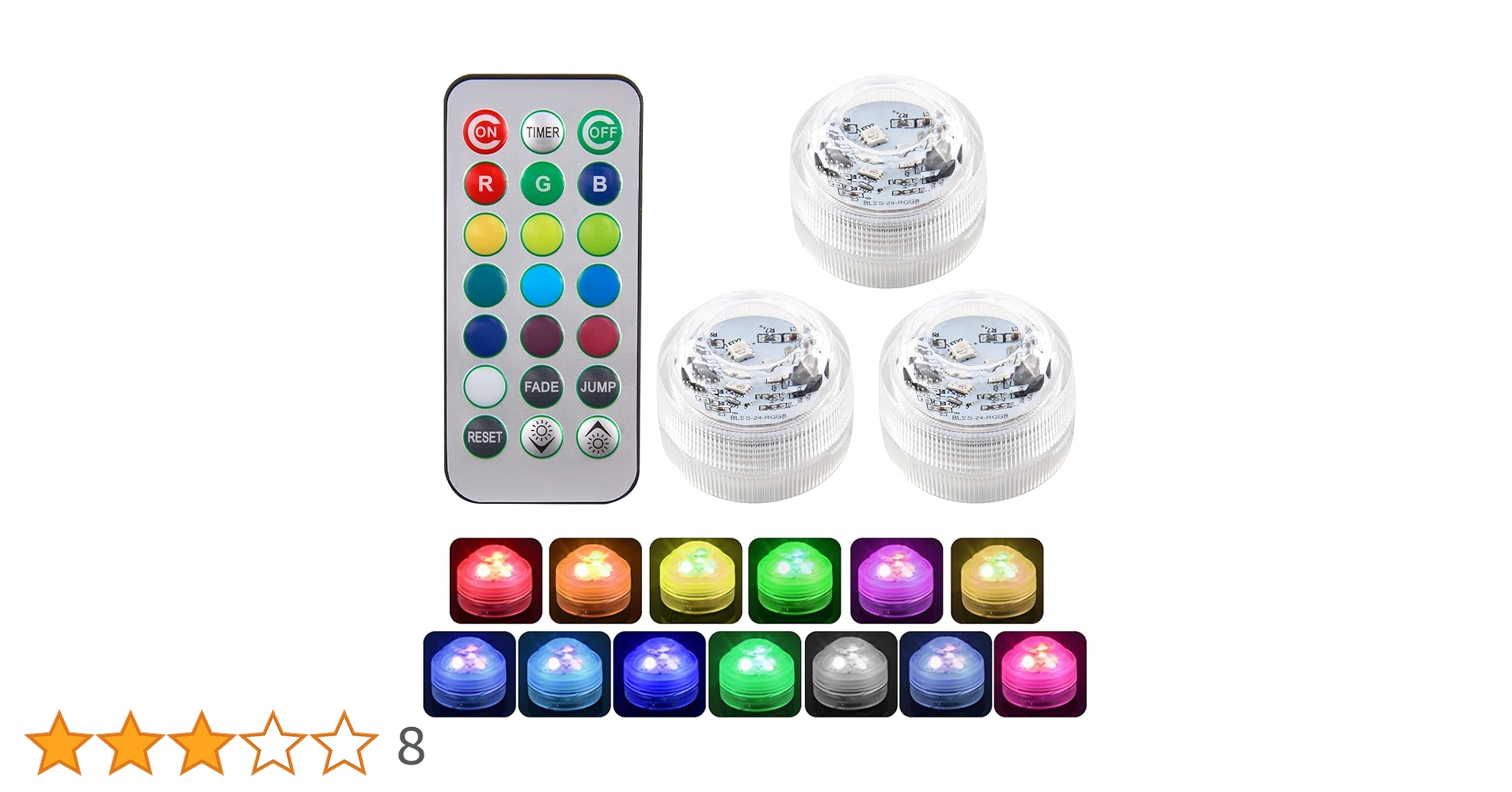 Hom LED Submersible Lights - Remote Control Battery Pool/Pond/Party RGB Puck Lights Waterproof With Magnetic/Suction Cup Surface Mount (4pk