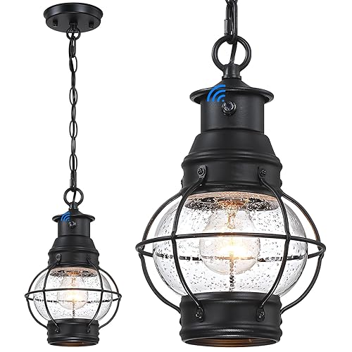 Dusk to Dawn Outdoor Pendant Lights for Porch, Farmhouse Black