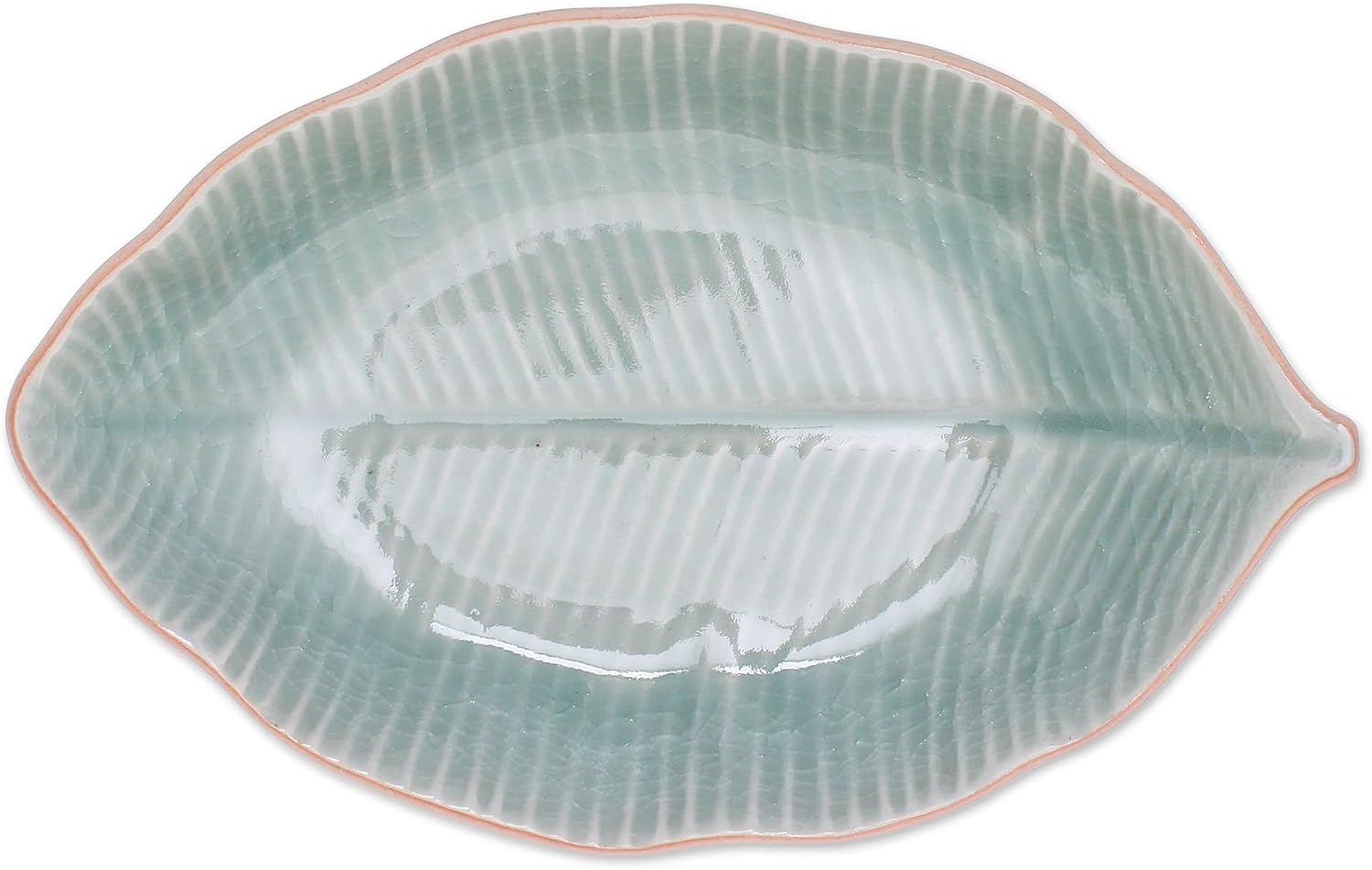 NOVICA Artisan Handmade Celadon Ceramic Serving Bowl Leafshaped from Thailand Green Tableware Serveware Bowls Tree [bowl 2.6in H x 11.5in W x 7.25in D 18 Oz.] ' Thai Leaf'