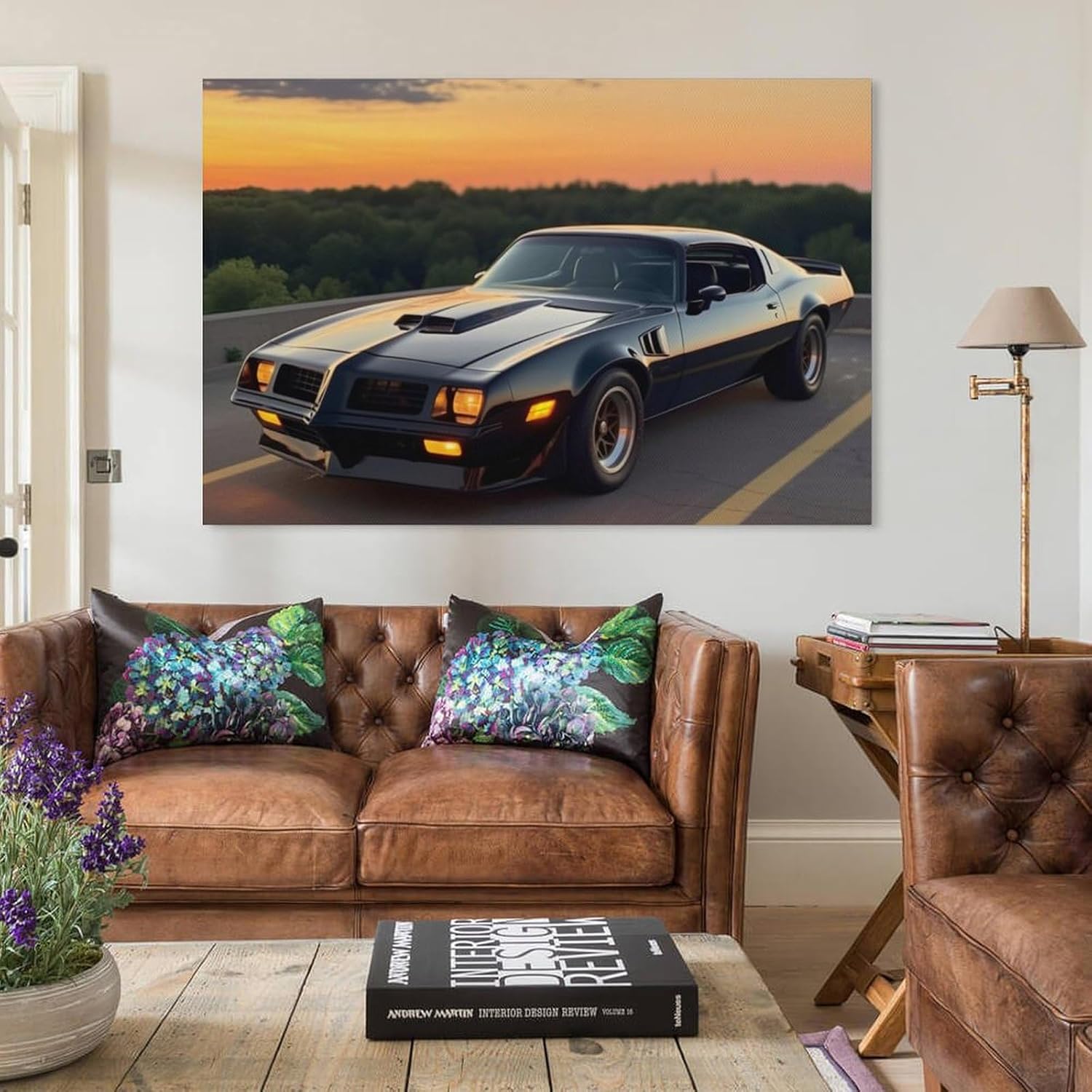 Classic Automotive American Muscle Car Sunset Posters & Prints Canvas Wall Art Living Room Decor for Men Aesthetic Paintings Pictures Framed Unframed 20x30inch(50x75cm)