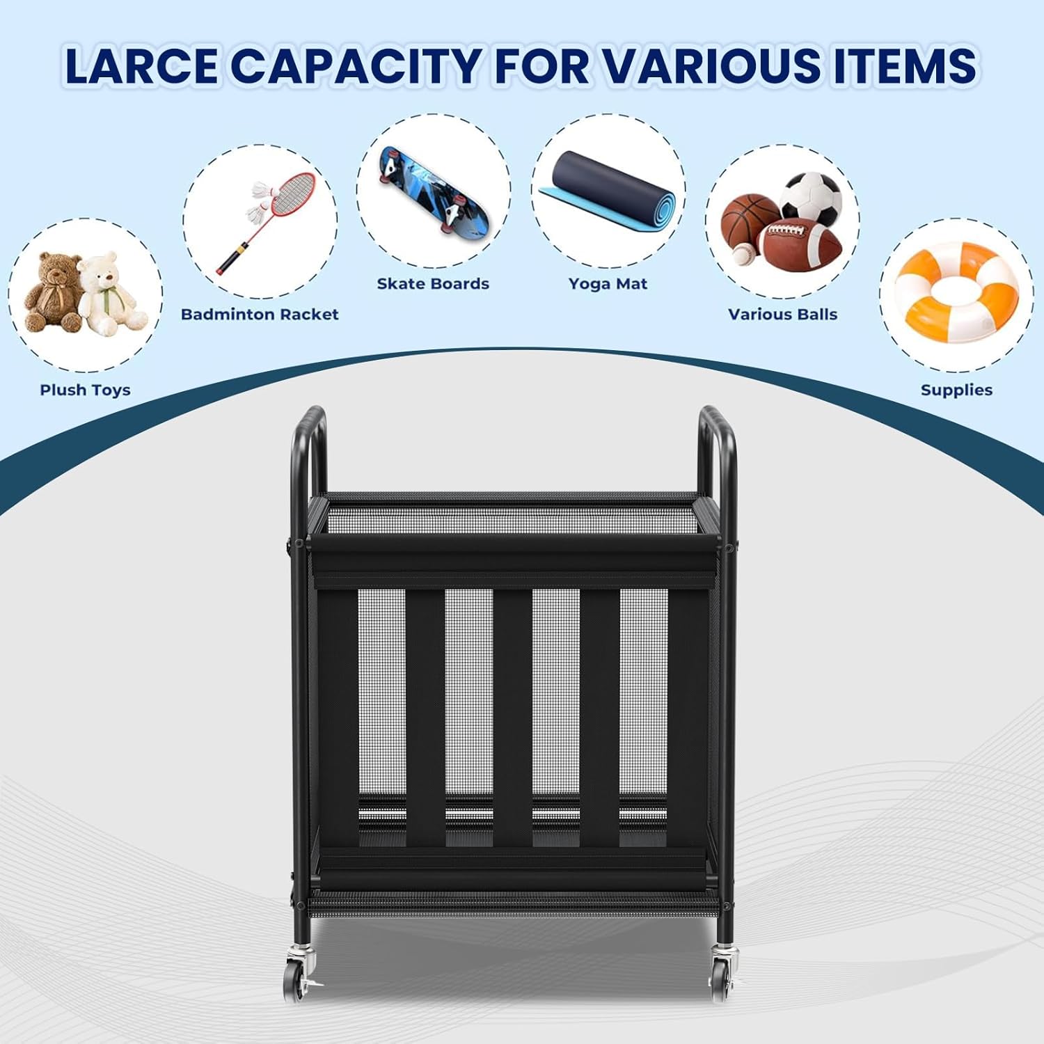 Ball Storage Cart, Sports Equipment Organizer with Wheels, Storing Volleyball, Basketball, Soccer, Baseball and Toy, Lockable Rolling Sports Ball Storage for Garage, Playgroup and Gym - Image 5